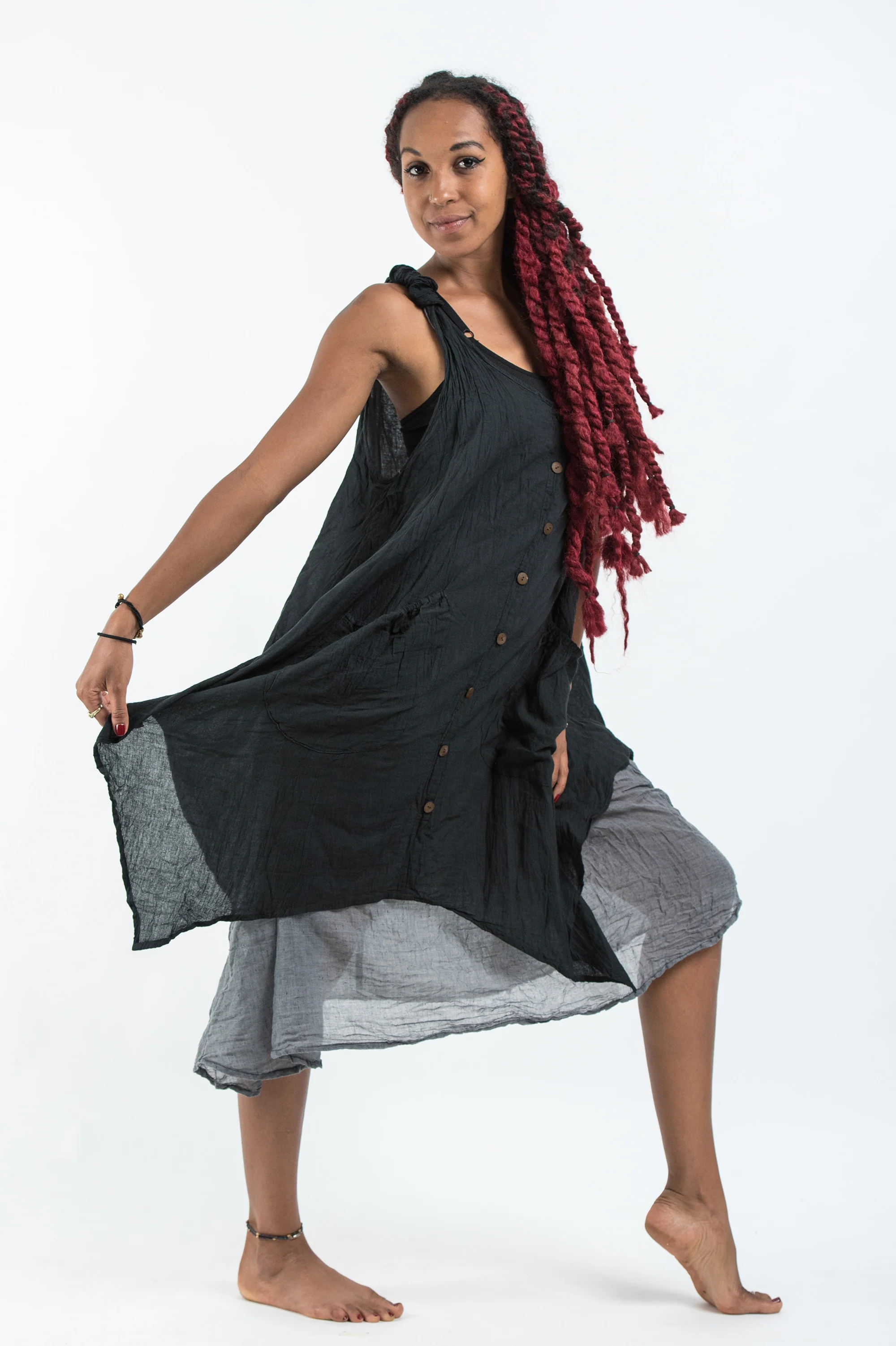 1986-Crinkled-Hill-Tribe-Cotton-Tank-Dress-in-Black-3.webp Crinkled Hill Tribe Cotton Tank Dress in Black