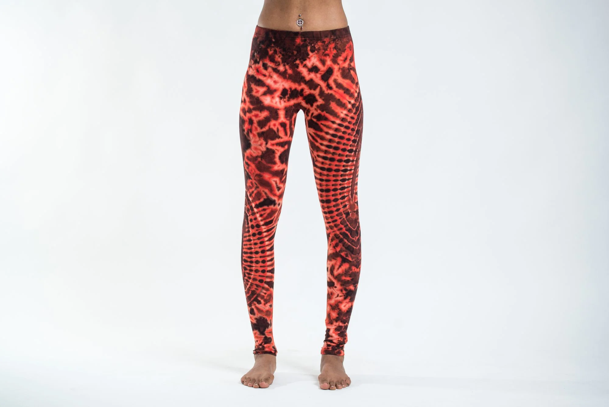 Oval Swirls Tie Dye Cotton Leggings in Red