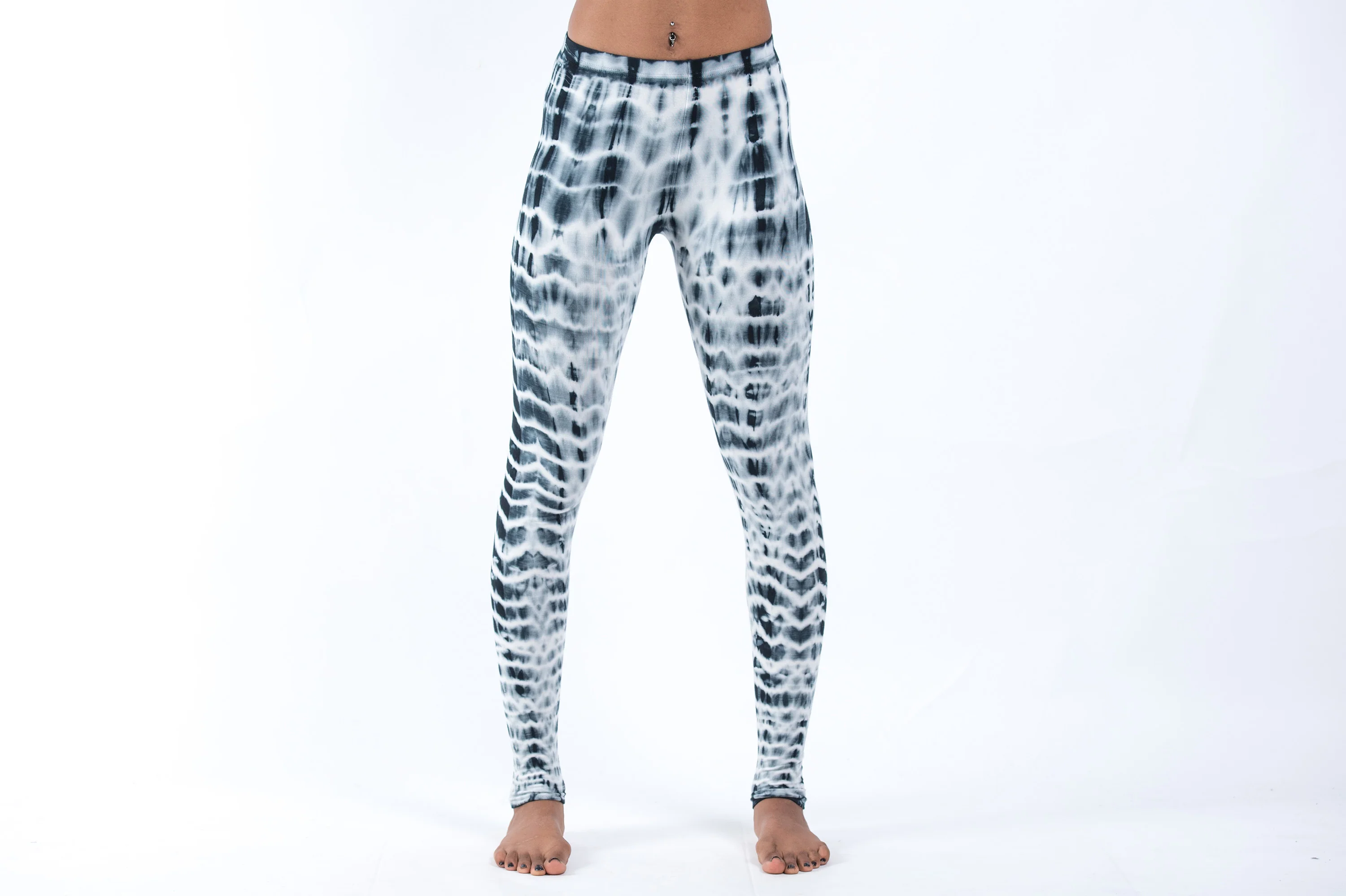 Melting Stripes Tie Dye Cotton Leggings in Gray