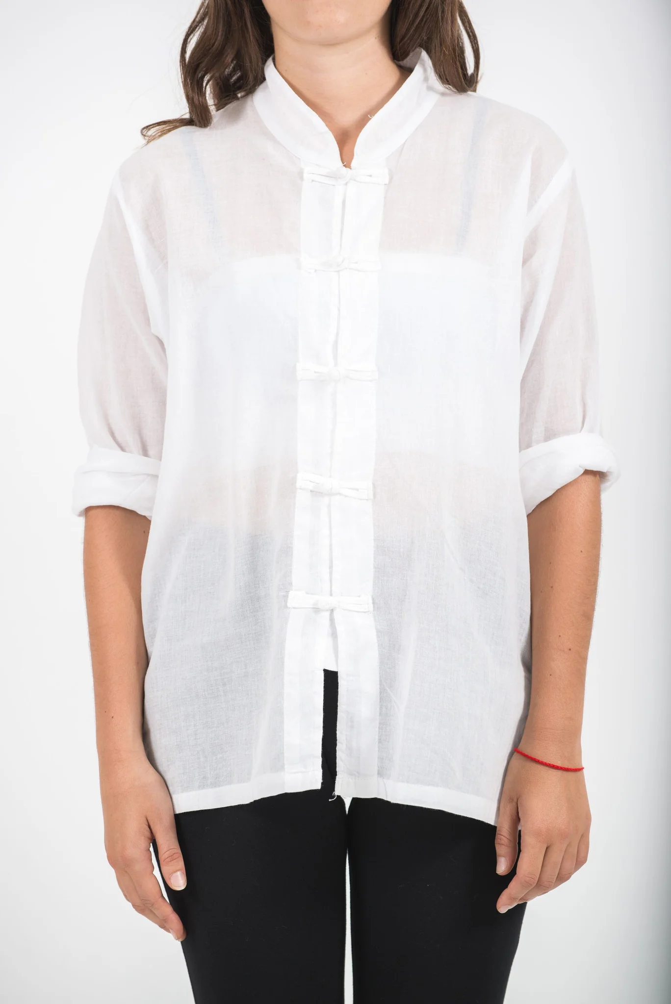 Womens Yoga Shirts Chinese Collared in White