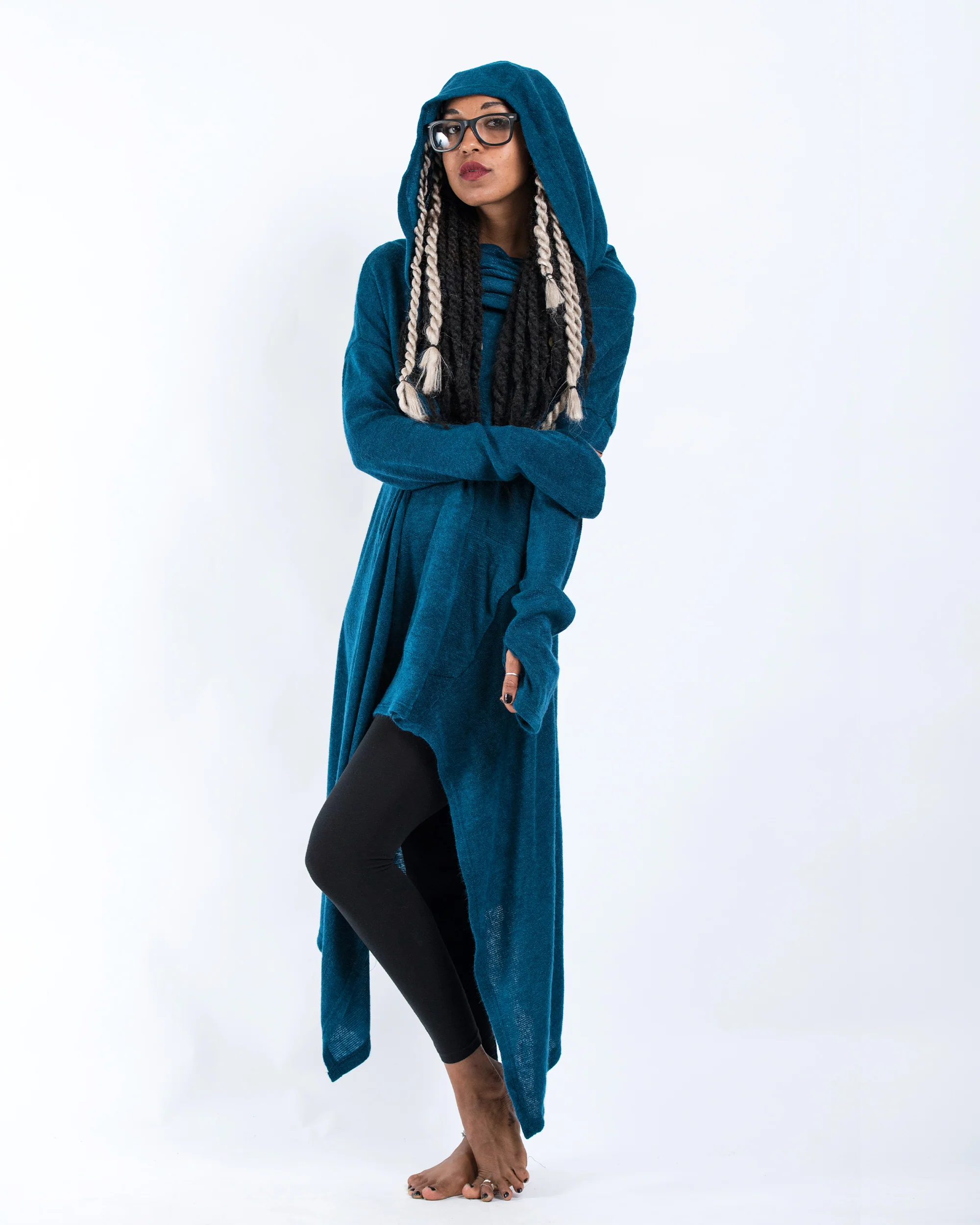 2078-Ultra-Long-Hooded-Sweater-in-Blue-4.webp Ultra Long Hooded Sweater in Blue