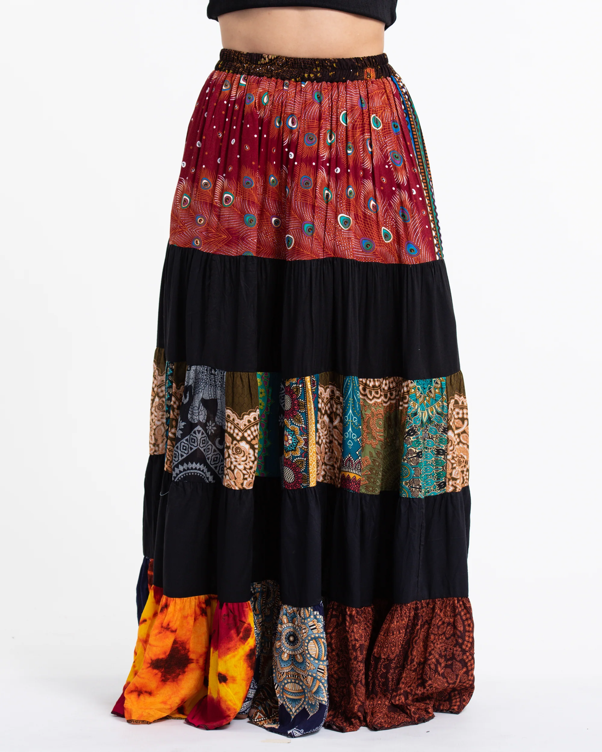 Patchwork Long Skirt in Black