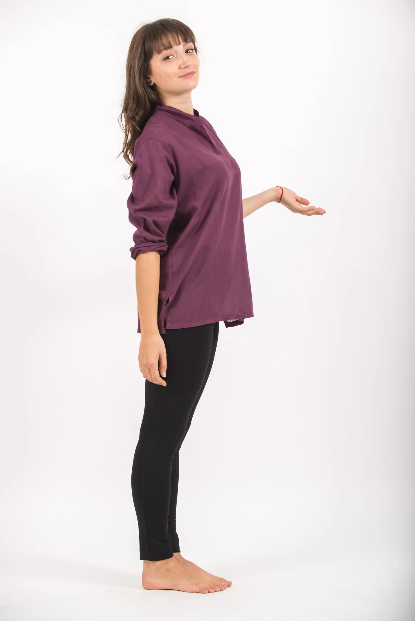 2101-Womens-Yoga-Shirts-Nehru-Collared-in-Purple-3.webp Womens Yoga Shirts Nehru Collared in Purple