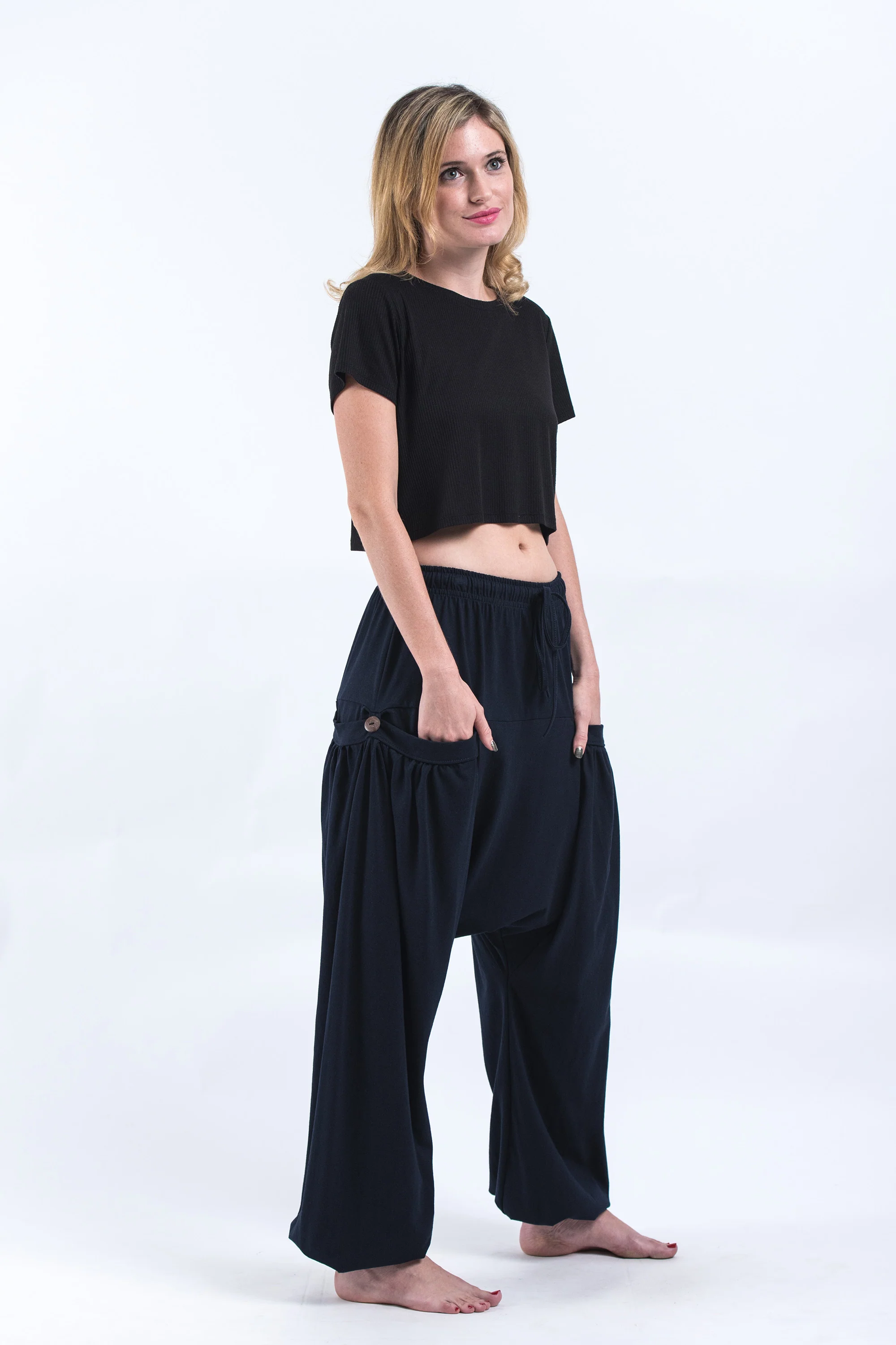 2106-Cotton-Women-Harem-Pants-in-Solid-Navy-3.webp Cotton Women Harem Pants in Solid Navy