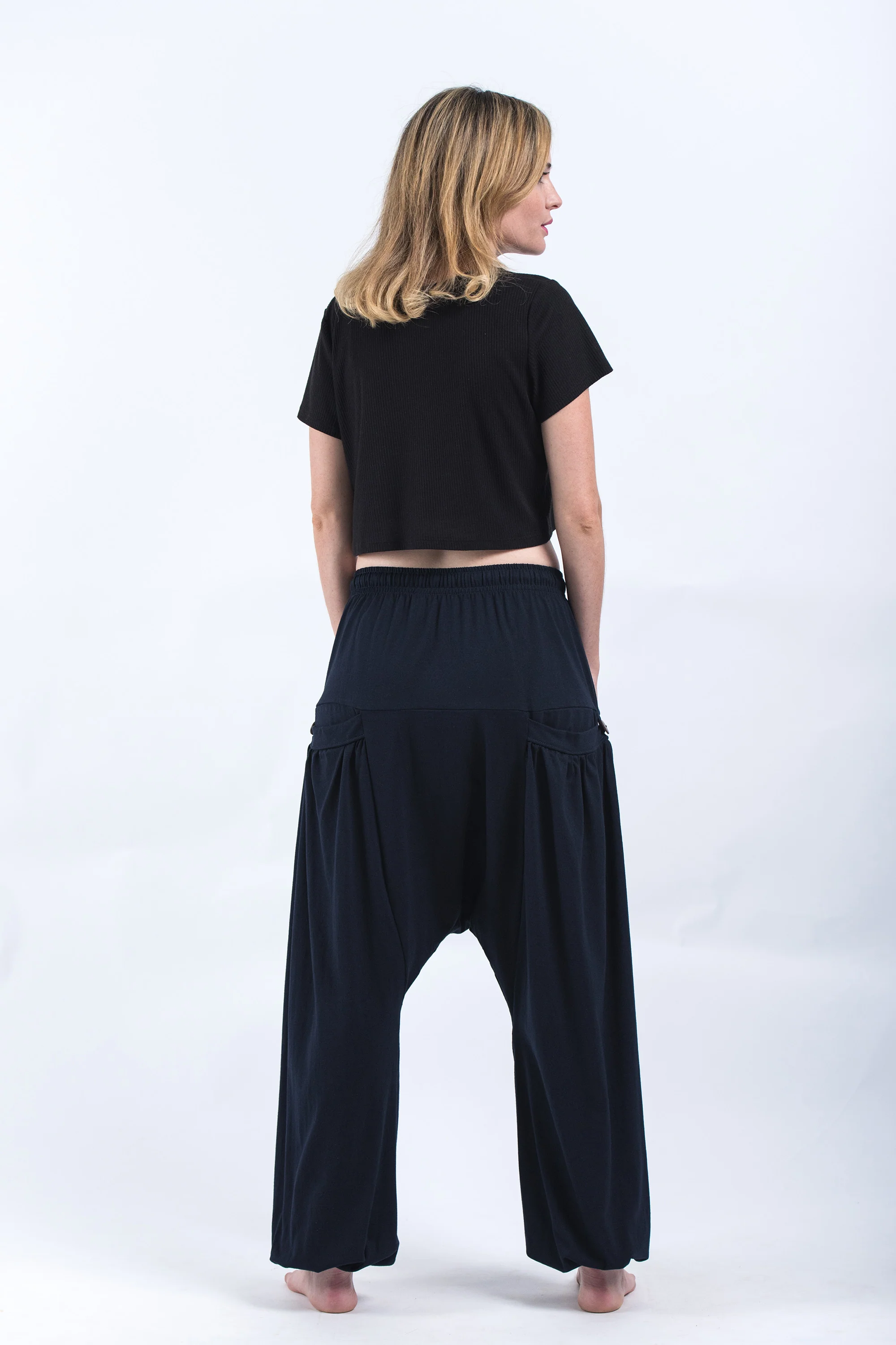 2106-Cotton-Women-Harem-Pants-in-Solid-Navy-4.webp Cotton Women Harem Pants in Solid Navy