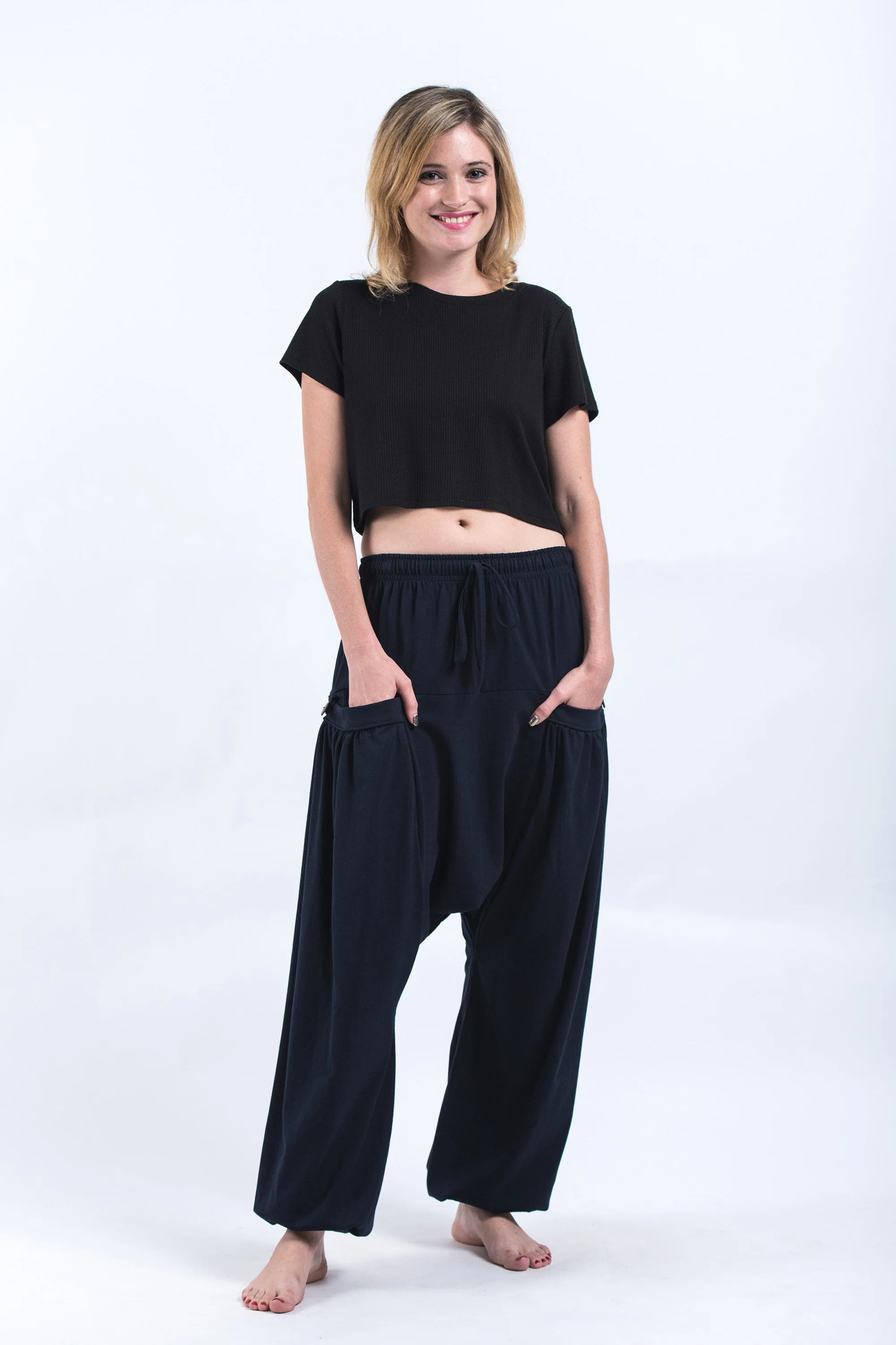2106-Cotton-Women-Harem-Pants-in-Solid-Navy-5.webp Cotton Women Harem Pants in Solid Navy