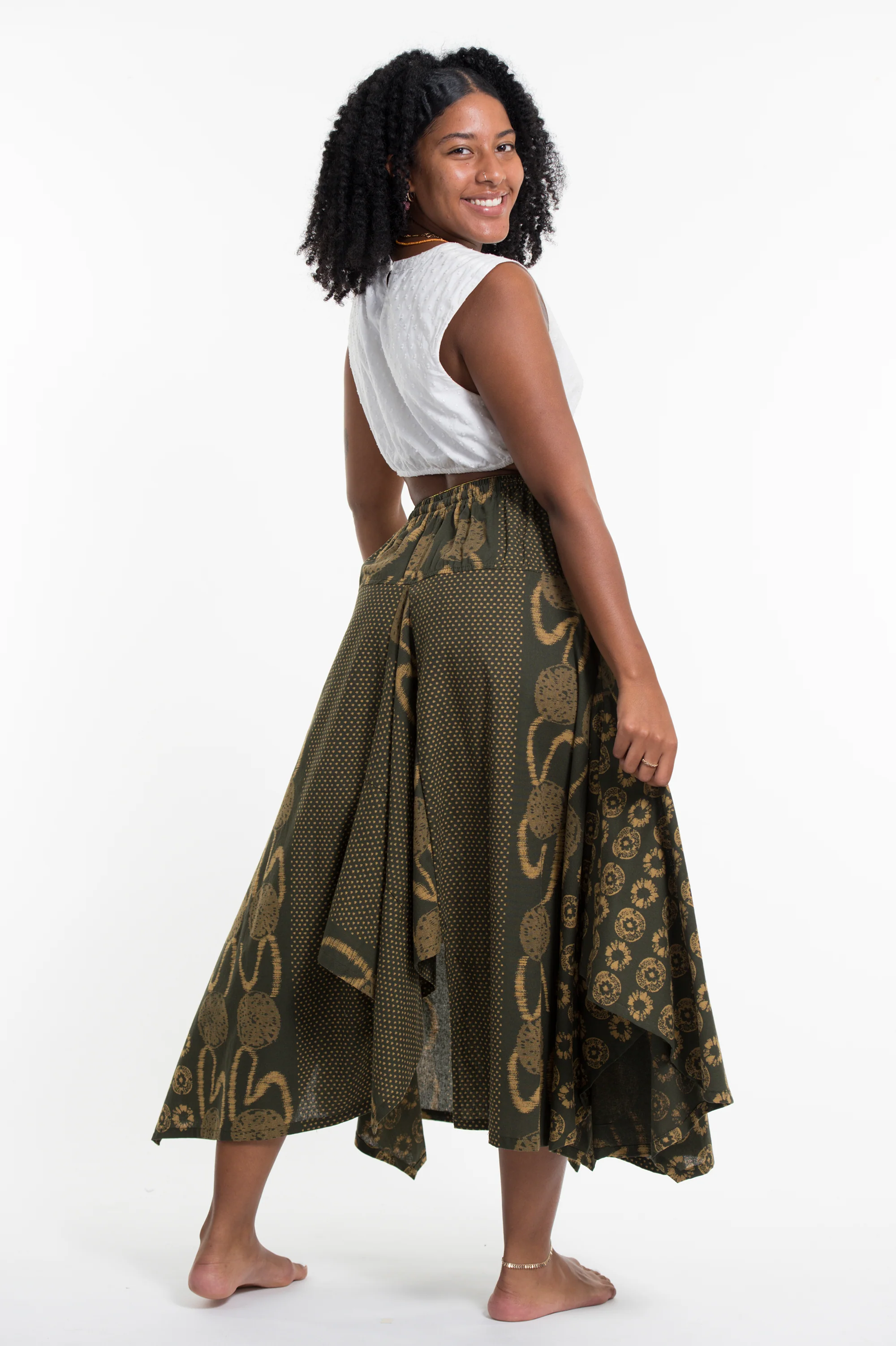 2107-Daisy-Dot-Prints-Cotton-Handkerchief-Midi-Skirt-in-Olive-4.webp Daisy Dot Prints Cotton Handkerchief Midi Skirt in Olive