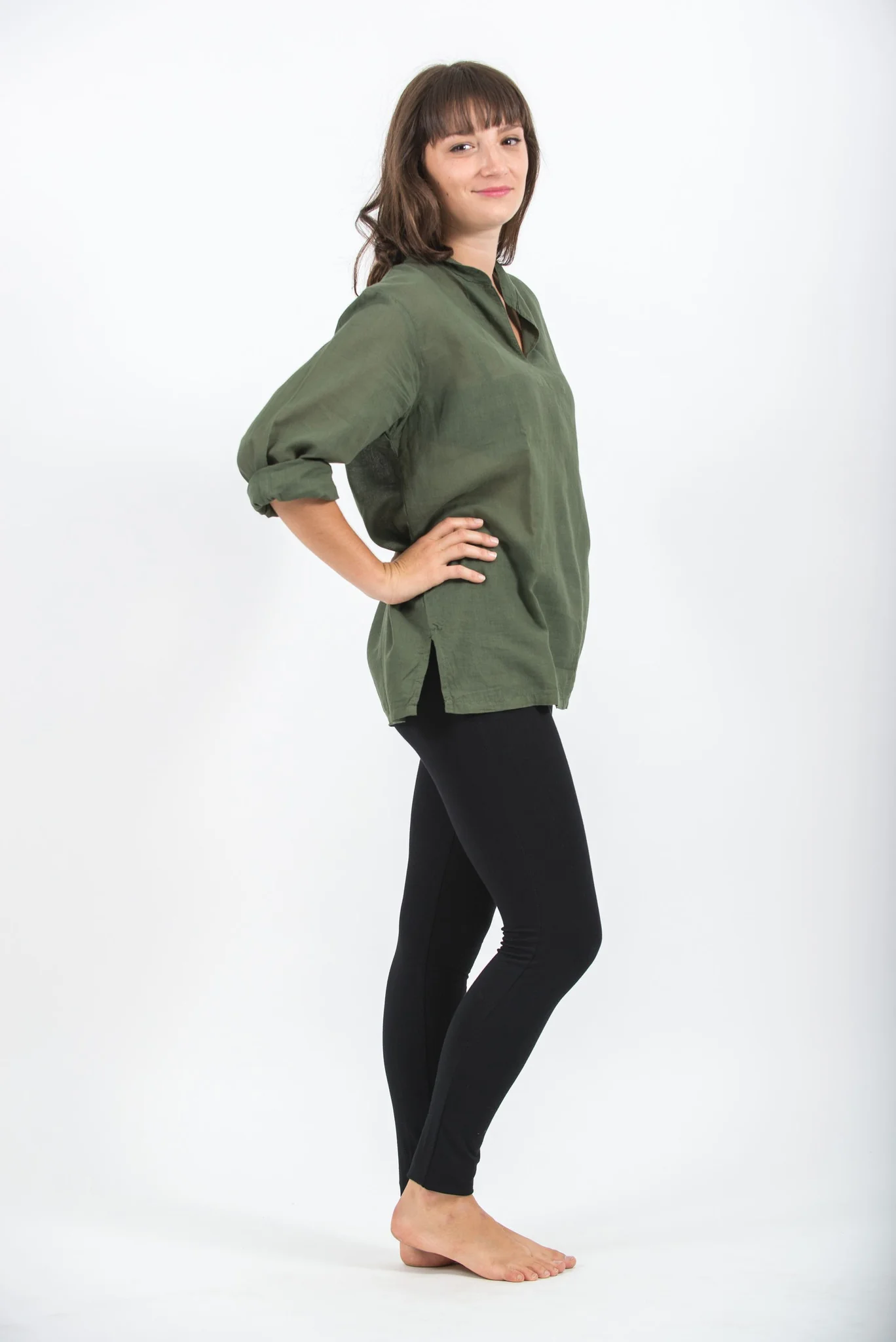 2108-Womens-Yoga-Shirts-Nehru-Collared-in-Olive-3.webp Womens Yoga Shirts Nehru Collared in Olive