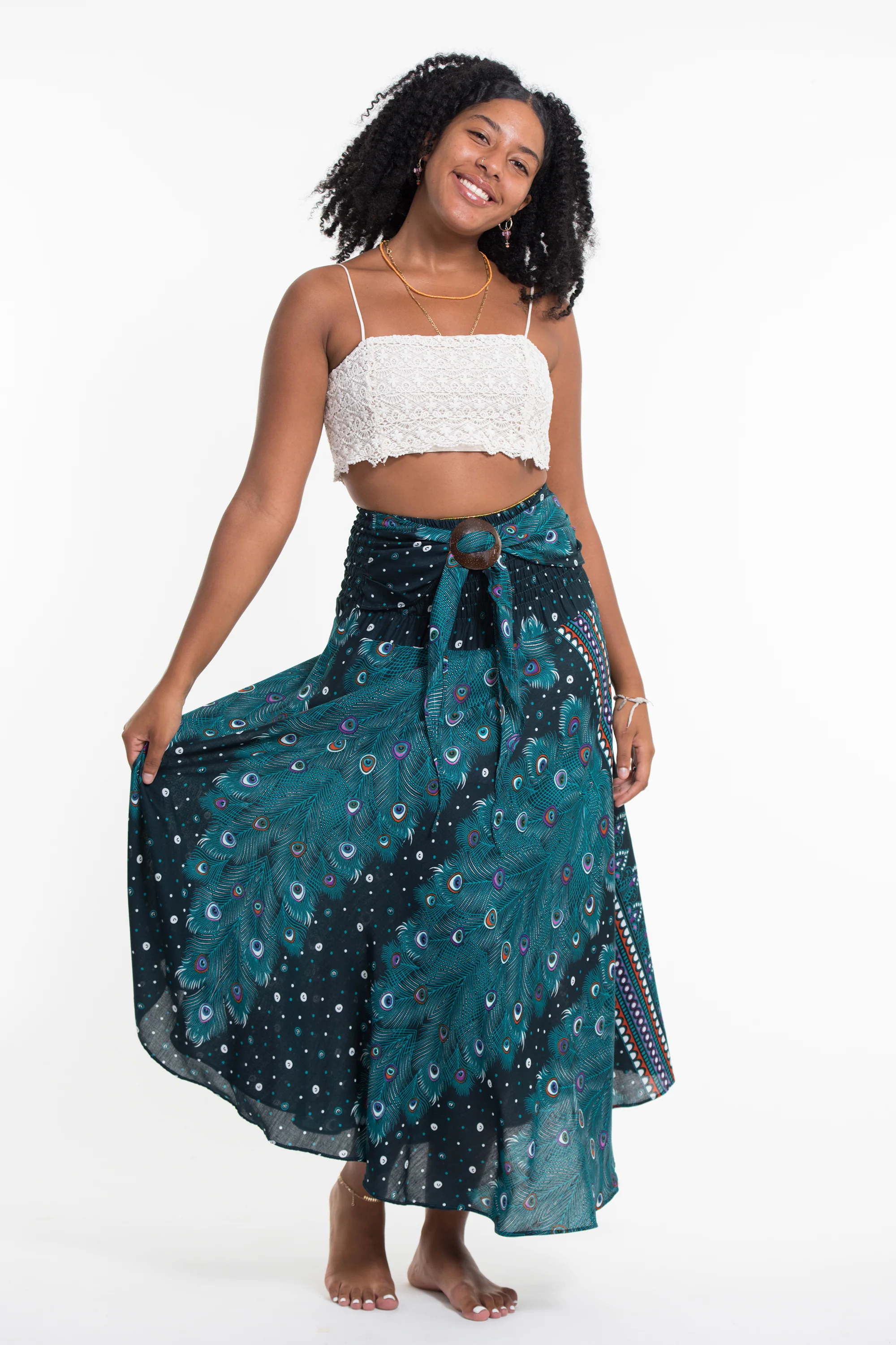 Peacock Handkerchief Midi Skirt in Turquoise