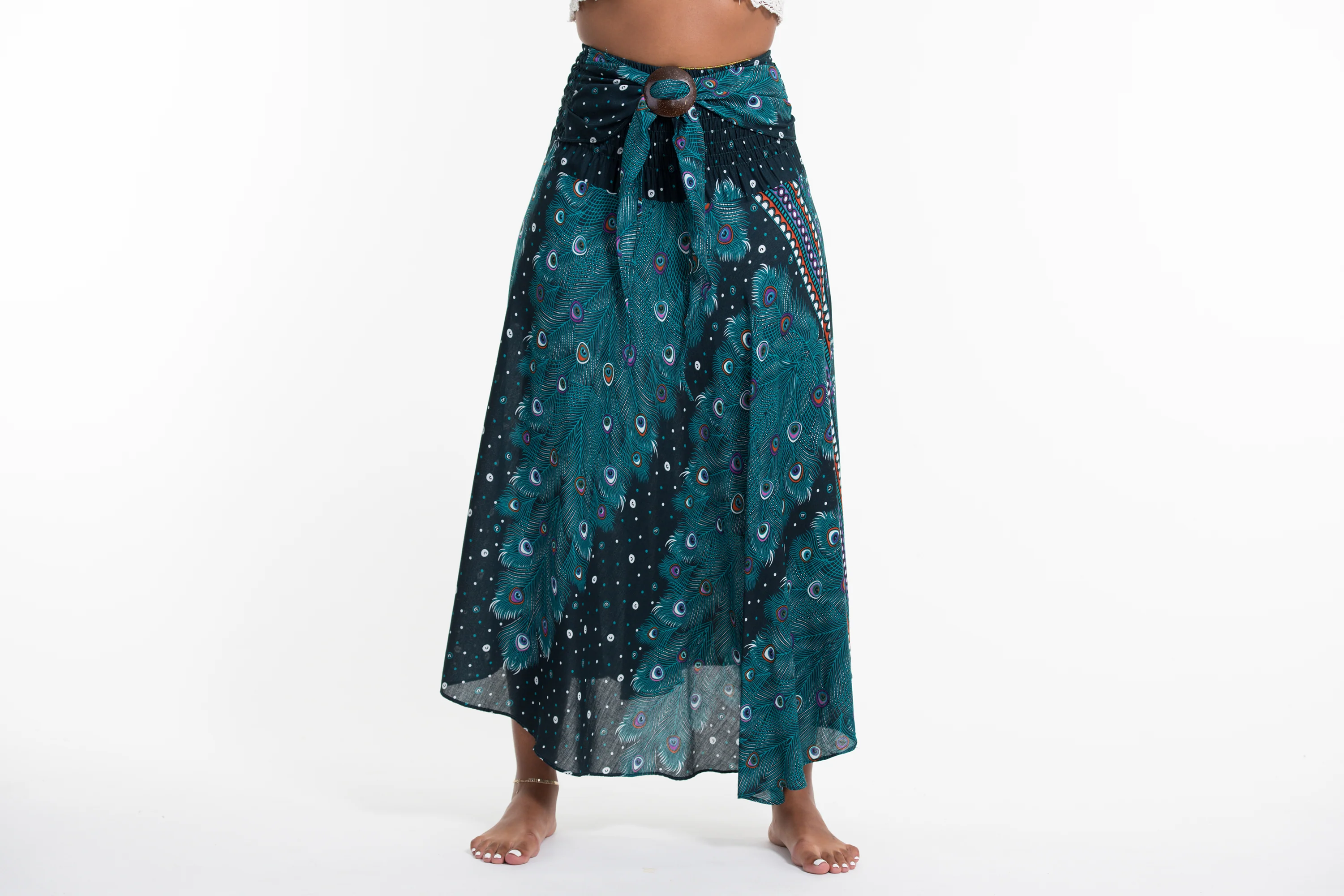 Peacock Handkerchief Midi Skirt in Turquoise