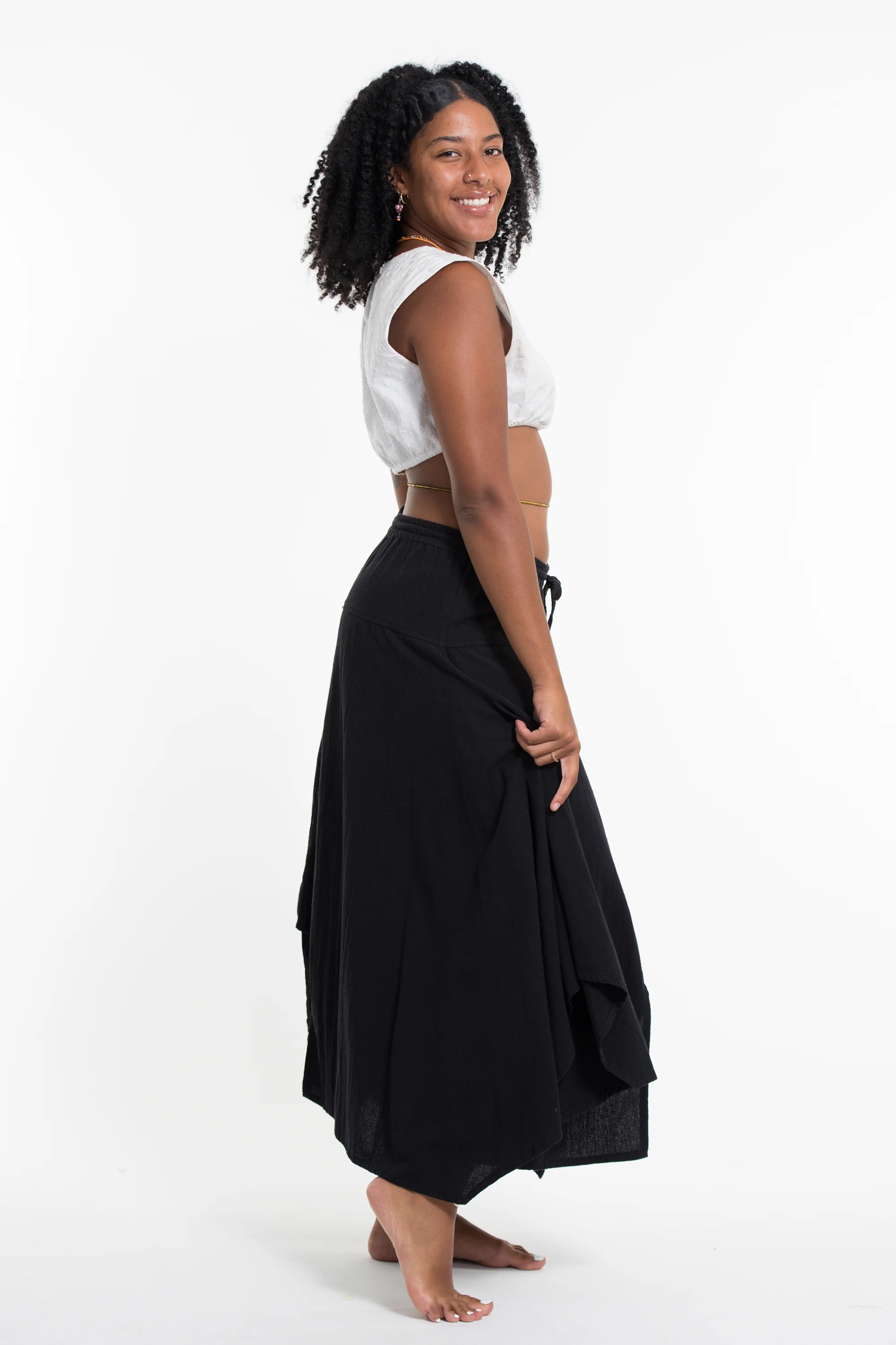 2132-Solid-Color-Cotton-Handkerchief-Midi-Skirt-in-Black-3.webp Solid Color Cotton Handkerchief Midi Skirt in Black