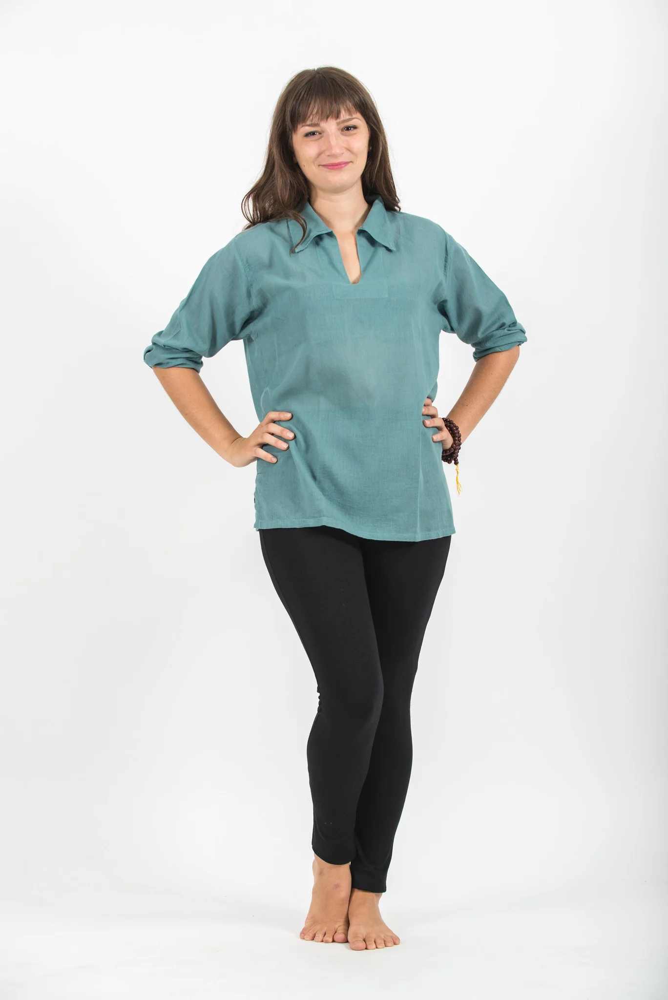 Womens Yoga Shirts Collar V Neck in Aqua