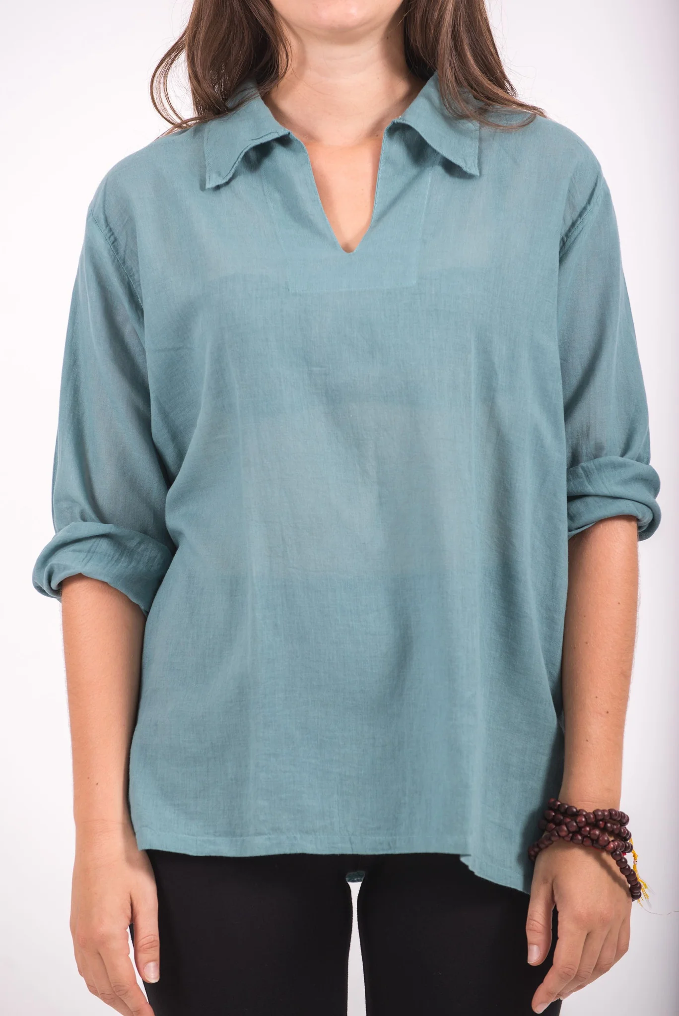Womens Yoga Shirts Collar V Neck in Aqua