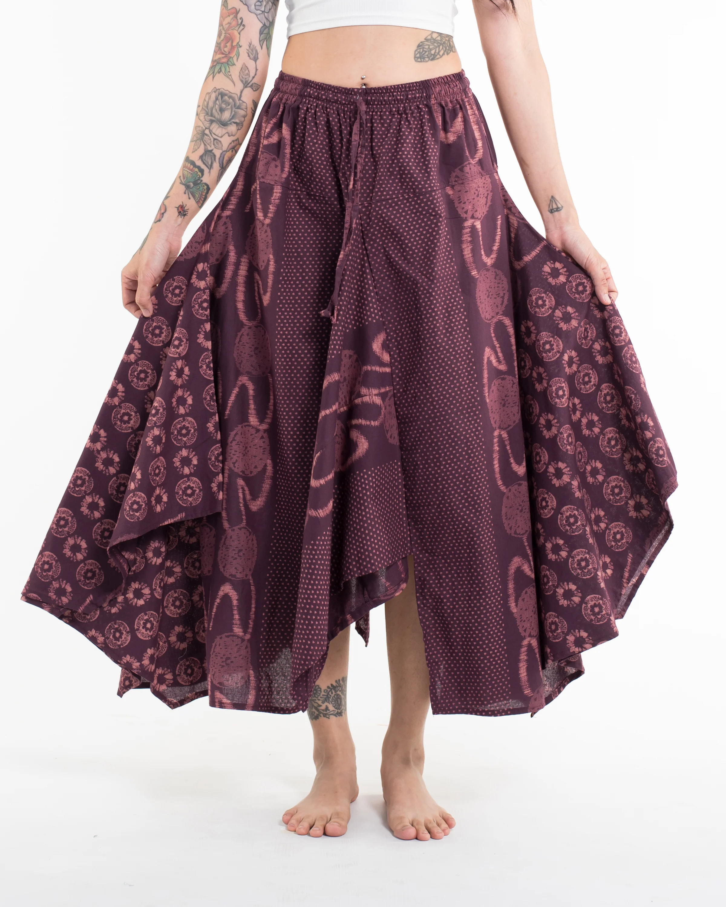 Daisy Dot Prints Cotton Handkerchief Midi Skirt in Purple