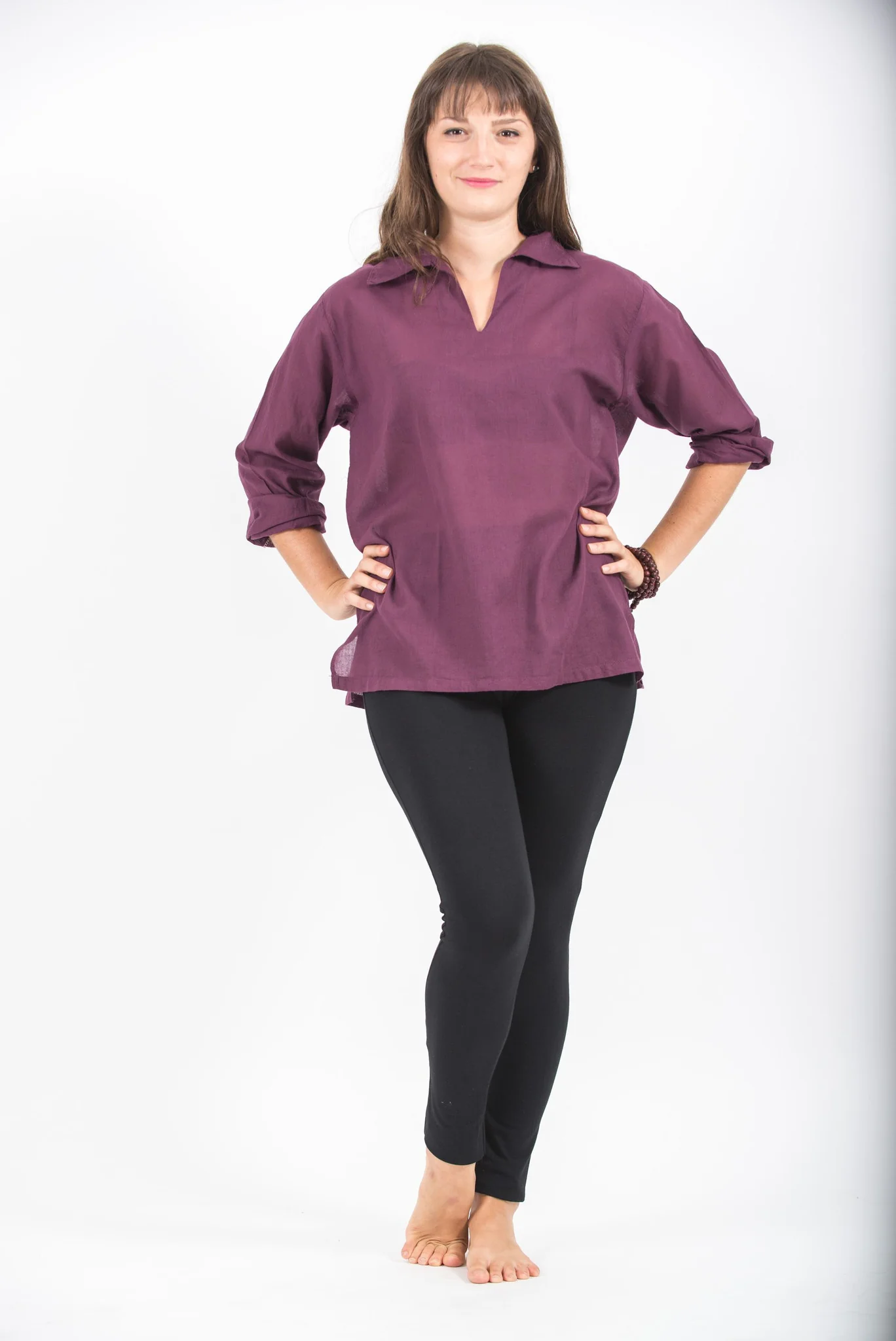 Womens Yoga Shirts Collar V Neck in Purple