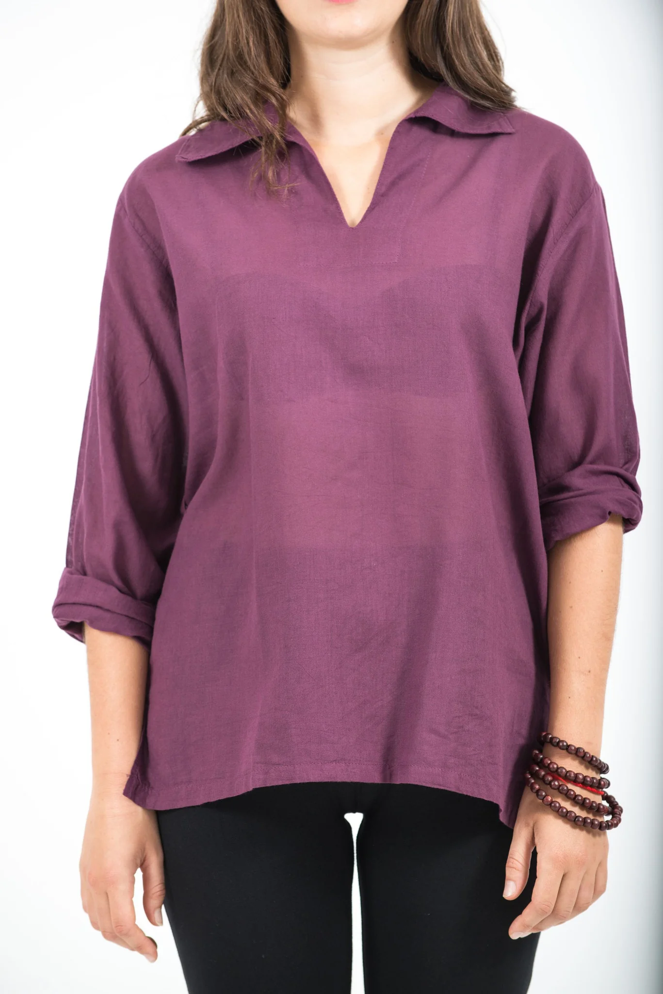 Womens Yoga Shirts Collar V Neck in Purple