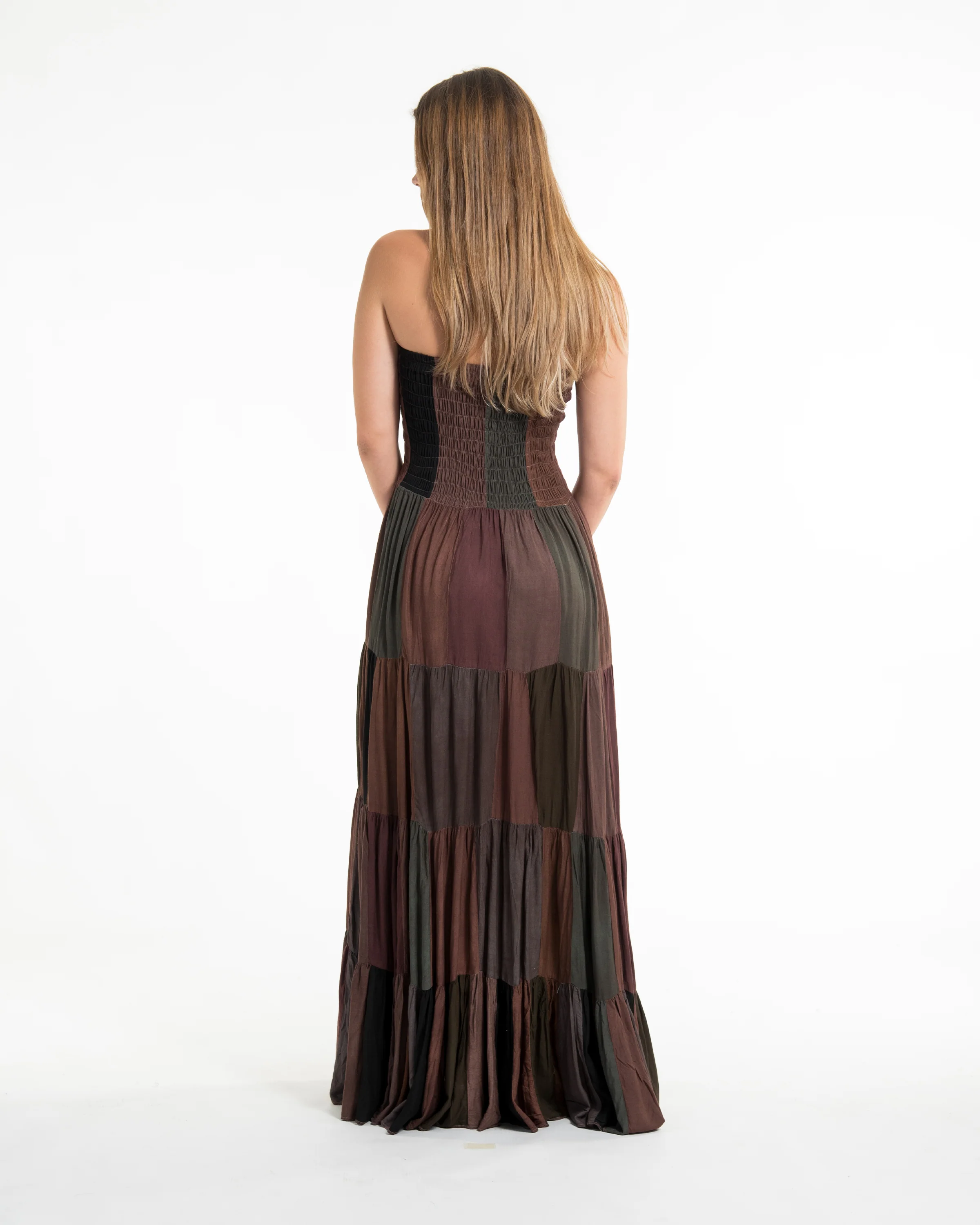 2169-Upcycled-Patchwork-Maxi-Dress-in-Brown-8.webp Upcycled Patchwork Maxi Dress in Brown