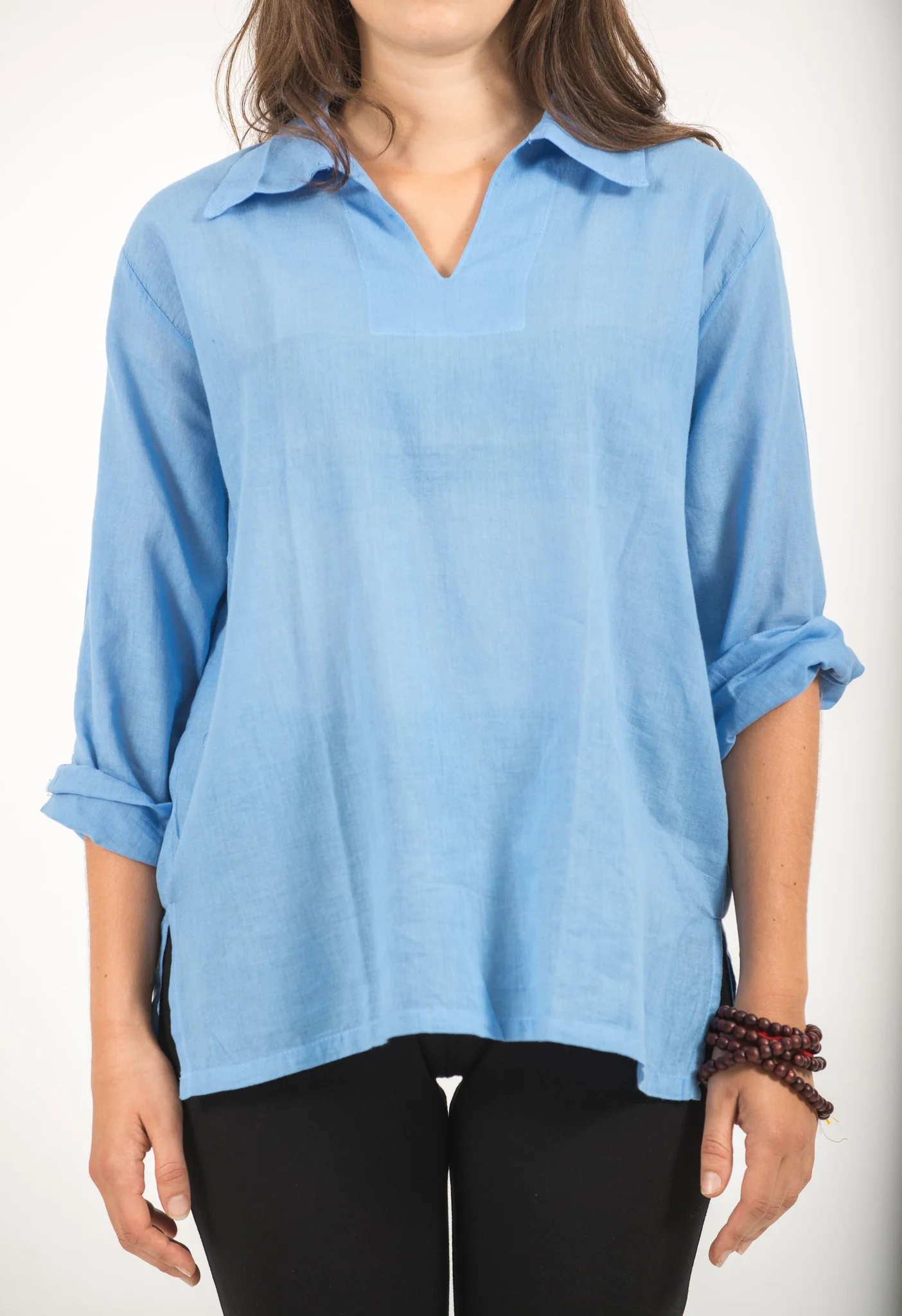 Womens Yoga Shirts Collar V Neck in Blue