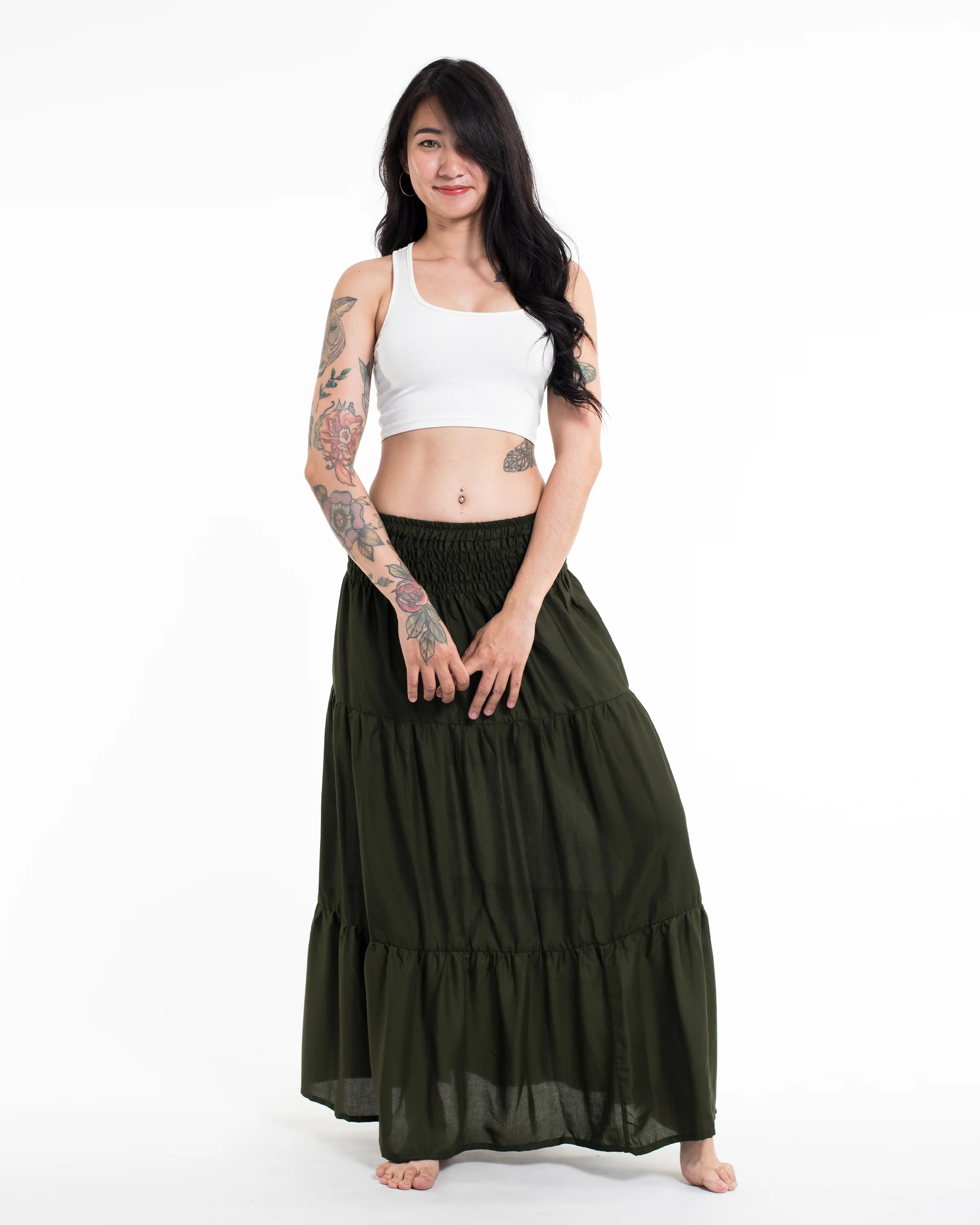 Solid Color Long Skirt in Dark Green