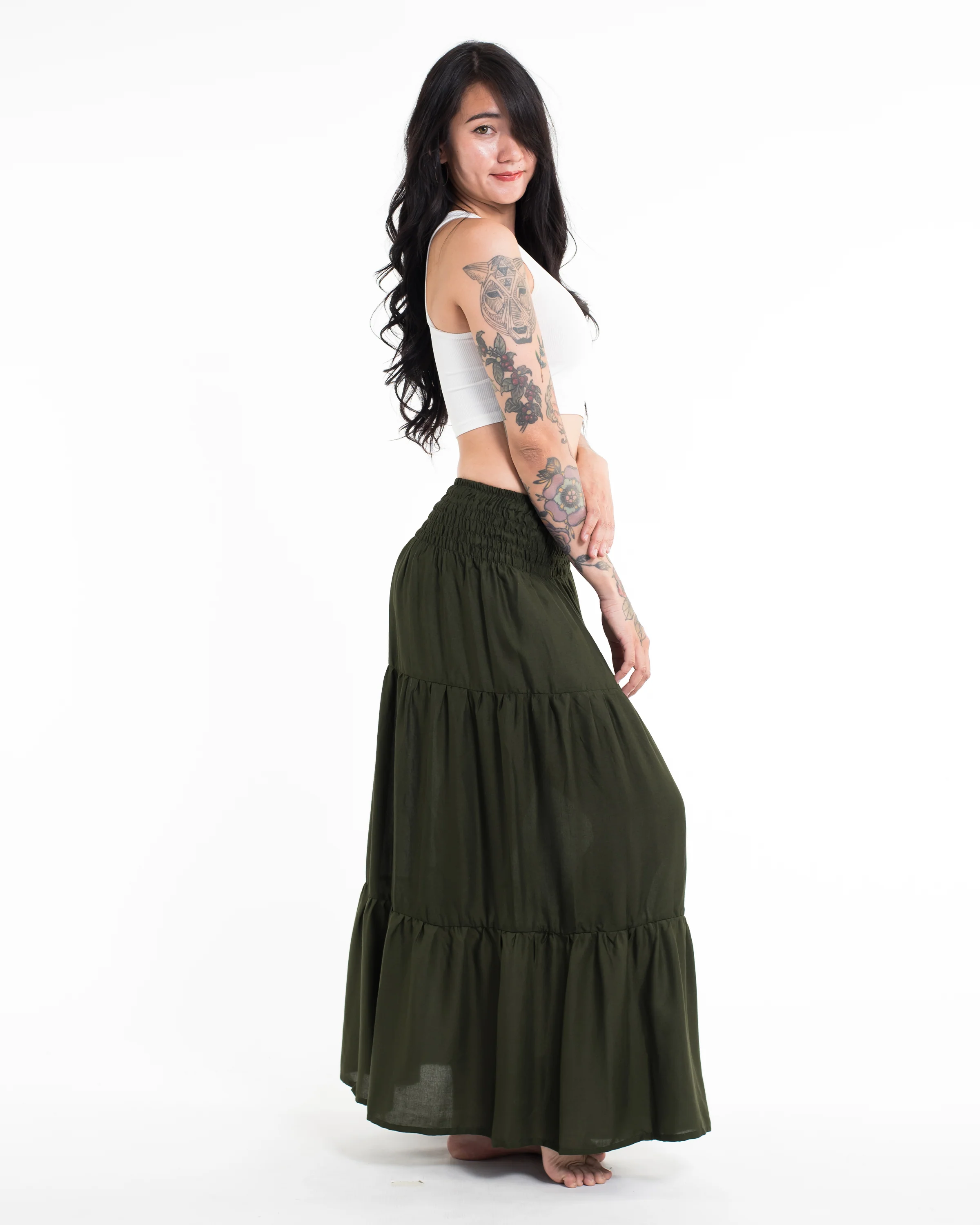 Solid Color Long Skirt in Dark Green