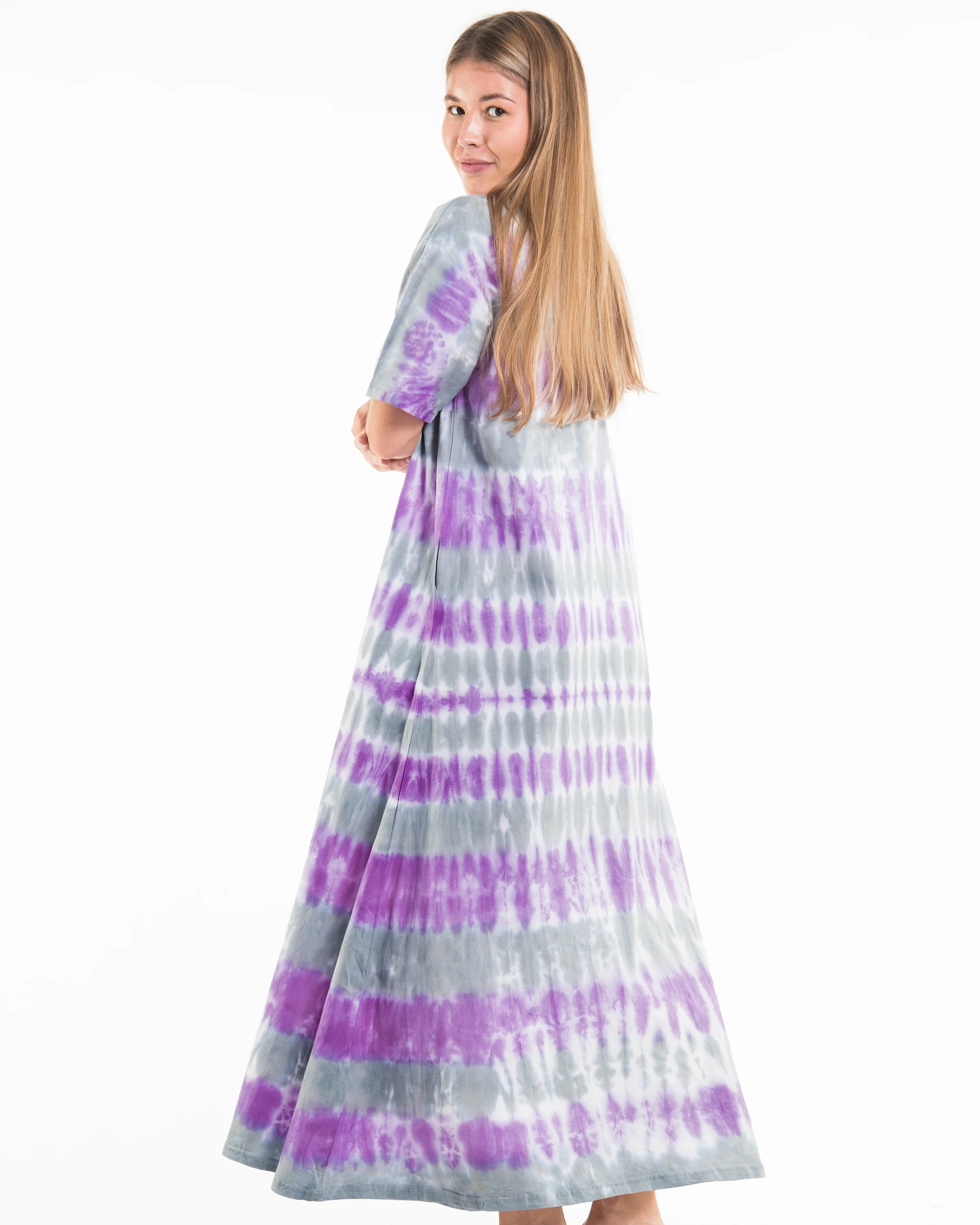 Tie Dye Loose Midi Dress in Purple