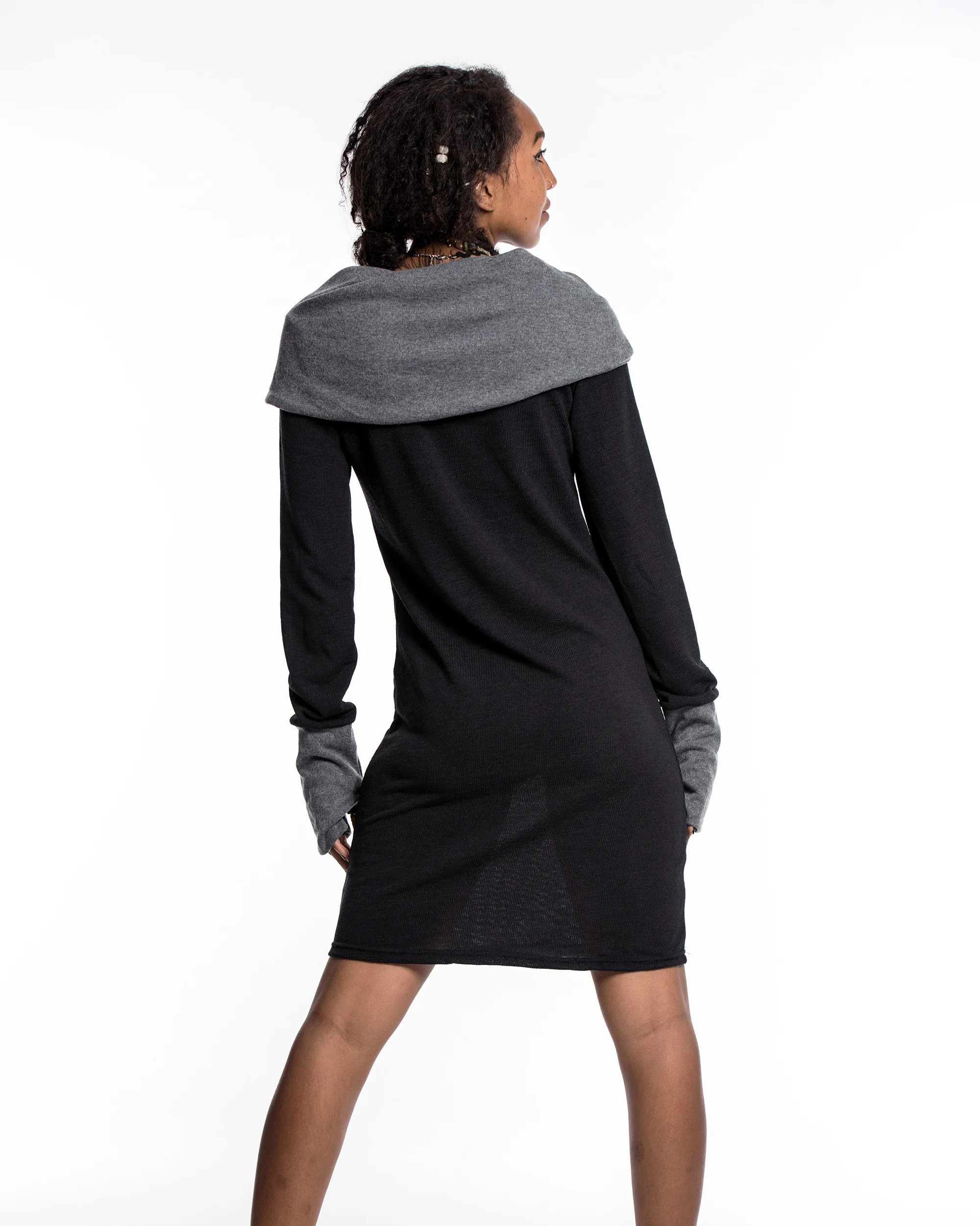 2190-Pullover-Hoodie-Dress-in-Black-Gray-4.webp Pullover Hoodie Dress in Black Gray