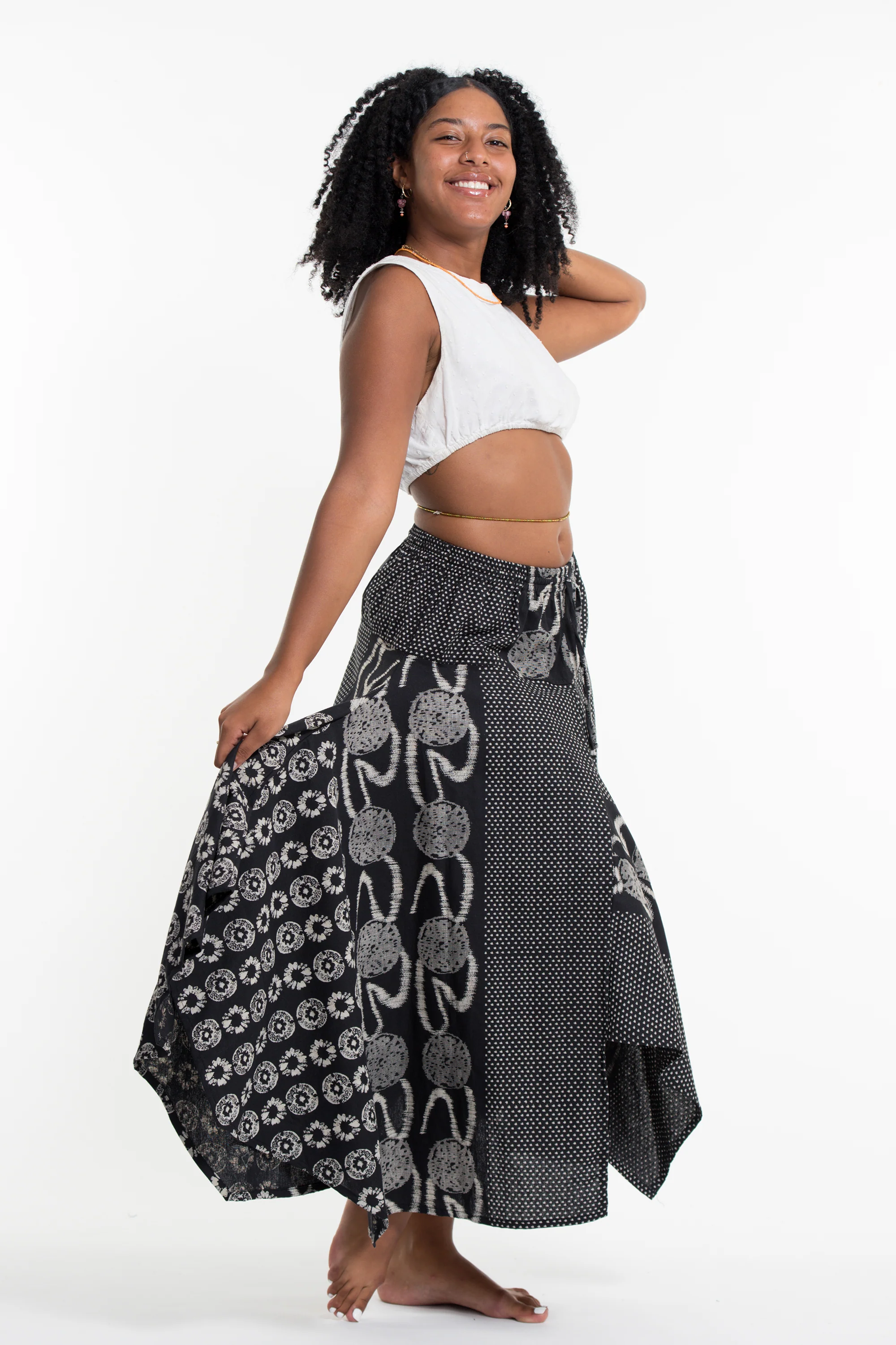 2191-Daisy-Dot-Prints-Cotton-Handkerchief-Midi-Skirt-in-Black-3.webp Daisy Dot Prints Cotton Handkerchief Midi Skirt in Black