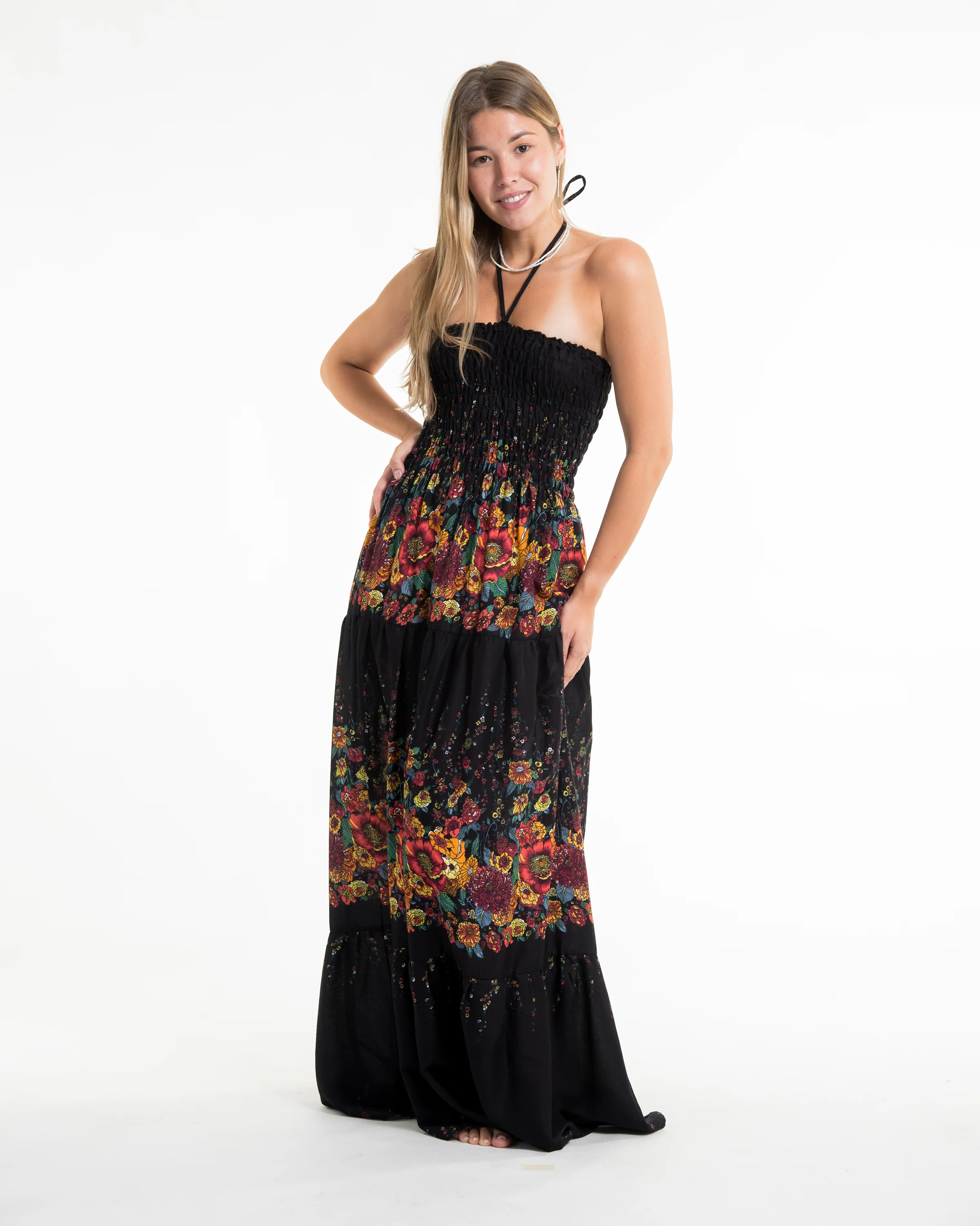 2197-Floral-Smocked-Maxi-Dress-in-Black-5.webp Floral Smocked Maxi Dress in Black