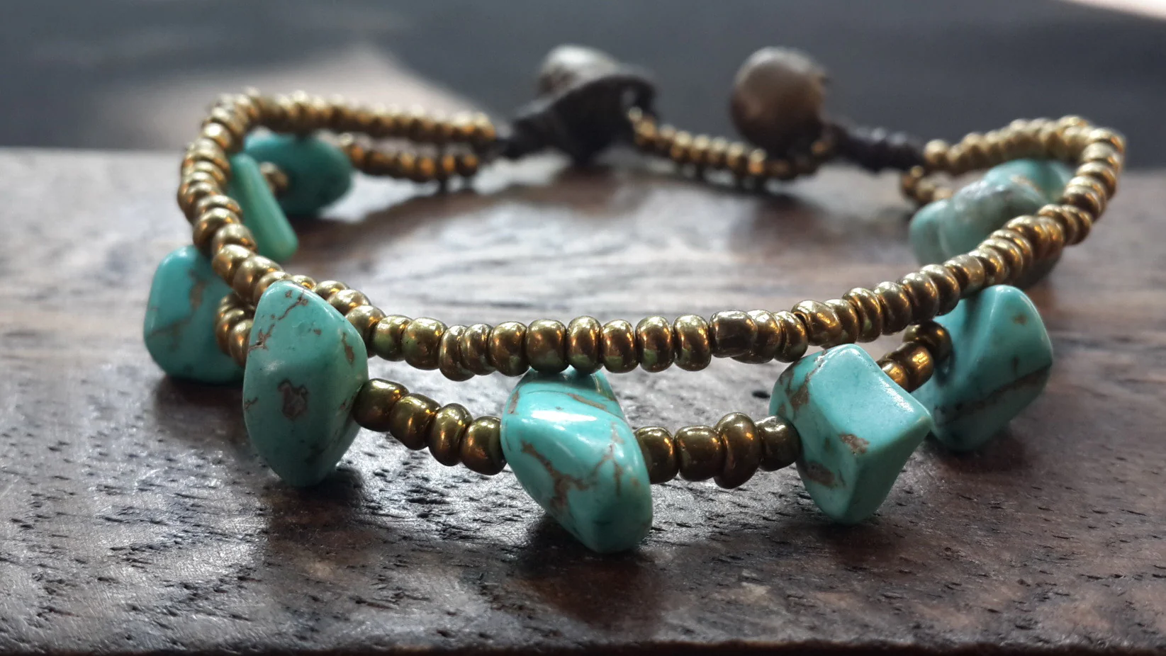 220-Brass-Bead-And-Turquoise-Stone-Double-Strand-Bracelets-4.webp Brass Bead And Turquoise Stone Double Strand Bracelets