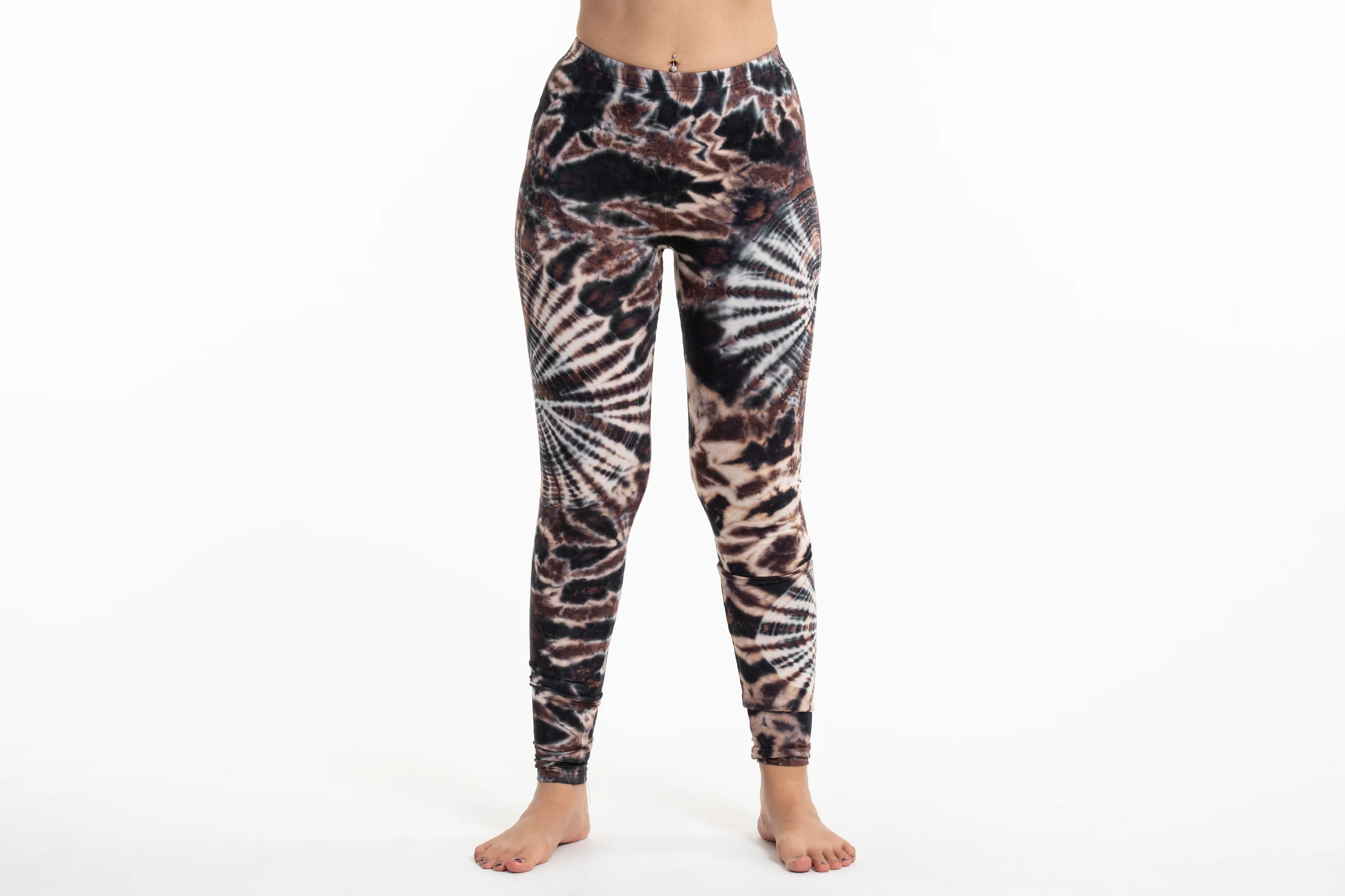 Swirls Tie Dye Cotton Leggings in Dark Brown