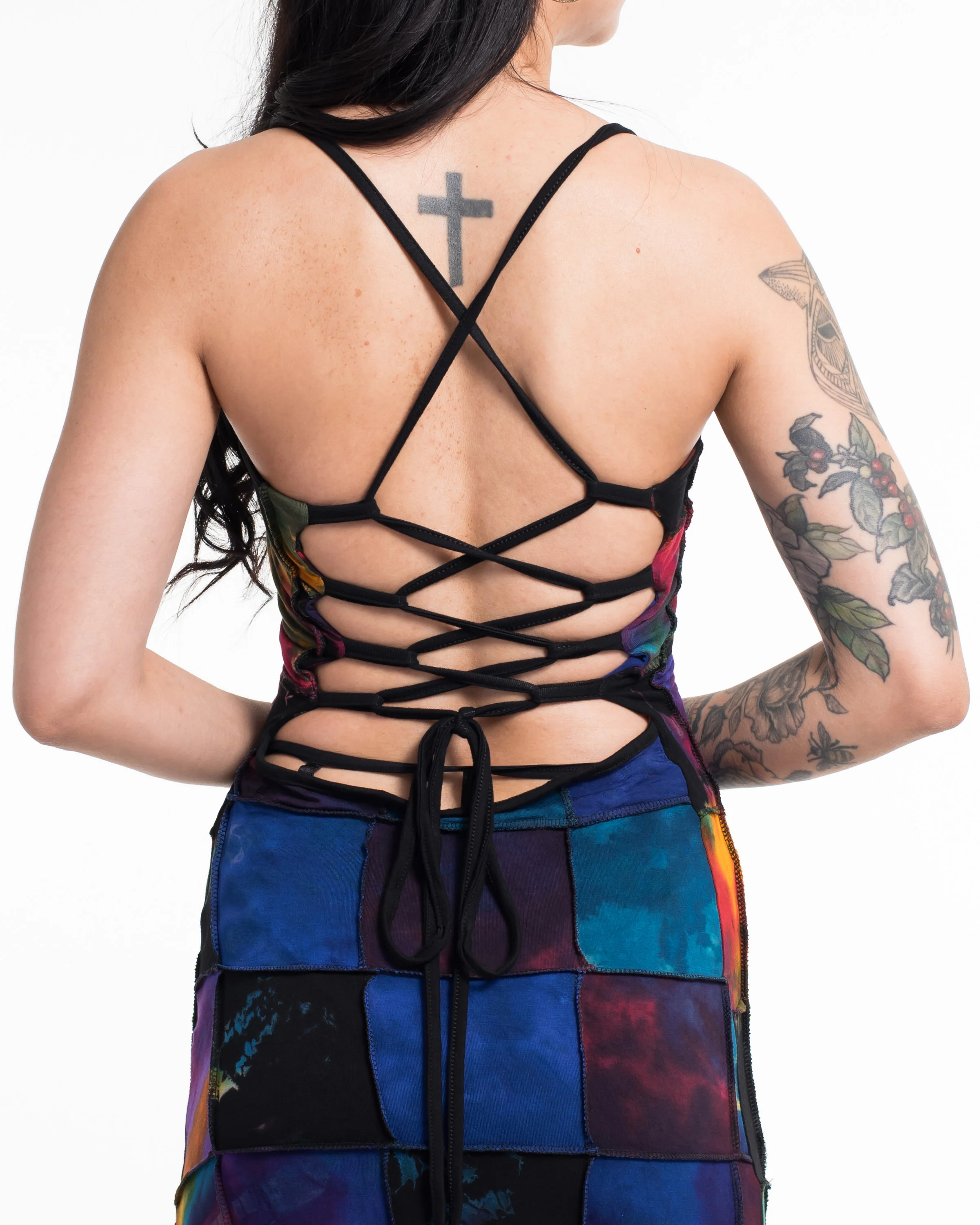 2201-Tie-Back-Patchwork-Tie-Dye-Long-Dress-in-Multi-Black-3.webp Tie Back Patchwork Tie-Dye Long Dress in Multi Black