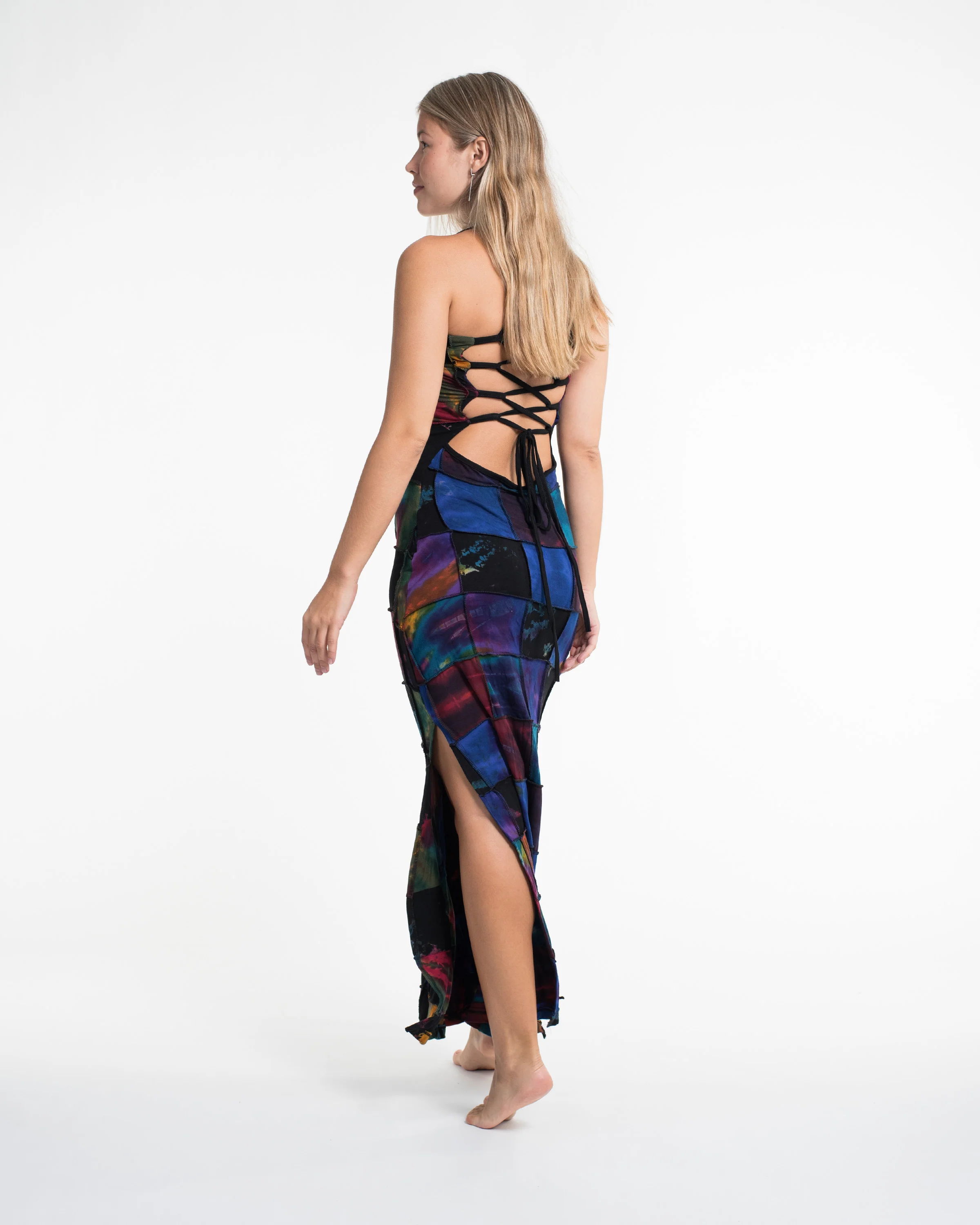 2201-Tie-Back-Patchwork-Tie-Dye-Long-Dress-in-Multi-Black-5.webp Tie Back Patchwork Tie-Dye Long Dress in Multi Black