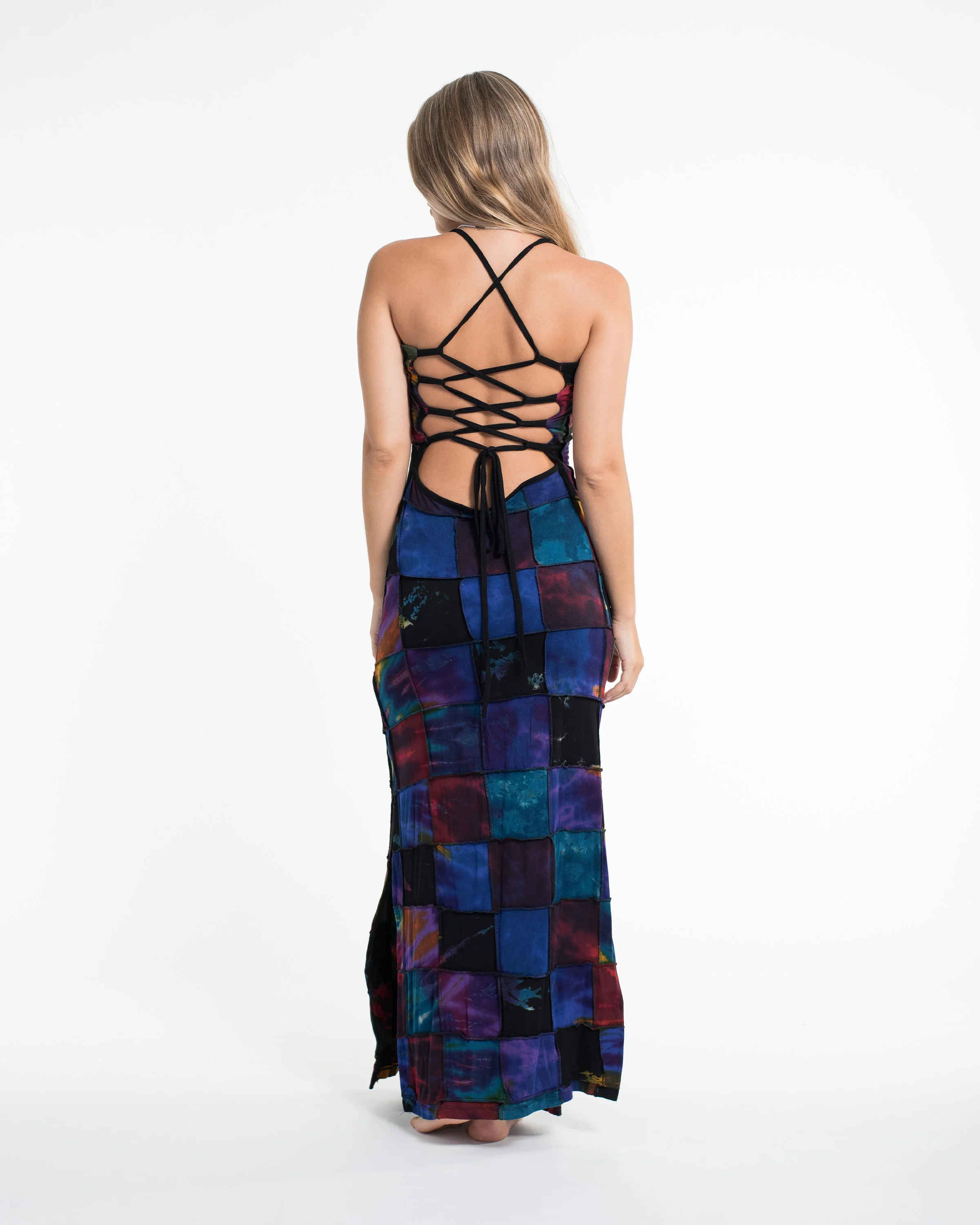 2201-Tie-Back-Patchwork-Tie-Dye-Long-Dress-in-Multi-Black-6.webp Tie Back Patchwork Tie-Dye Long Dress in Multi Black