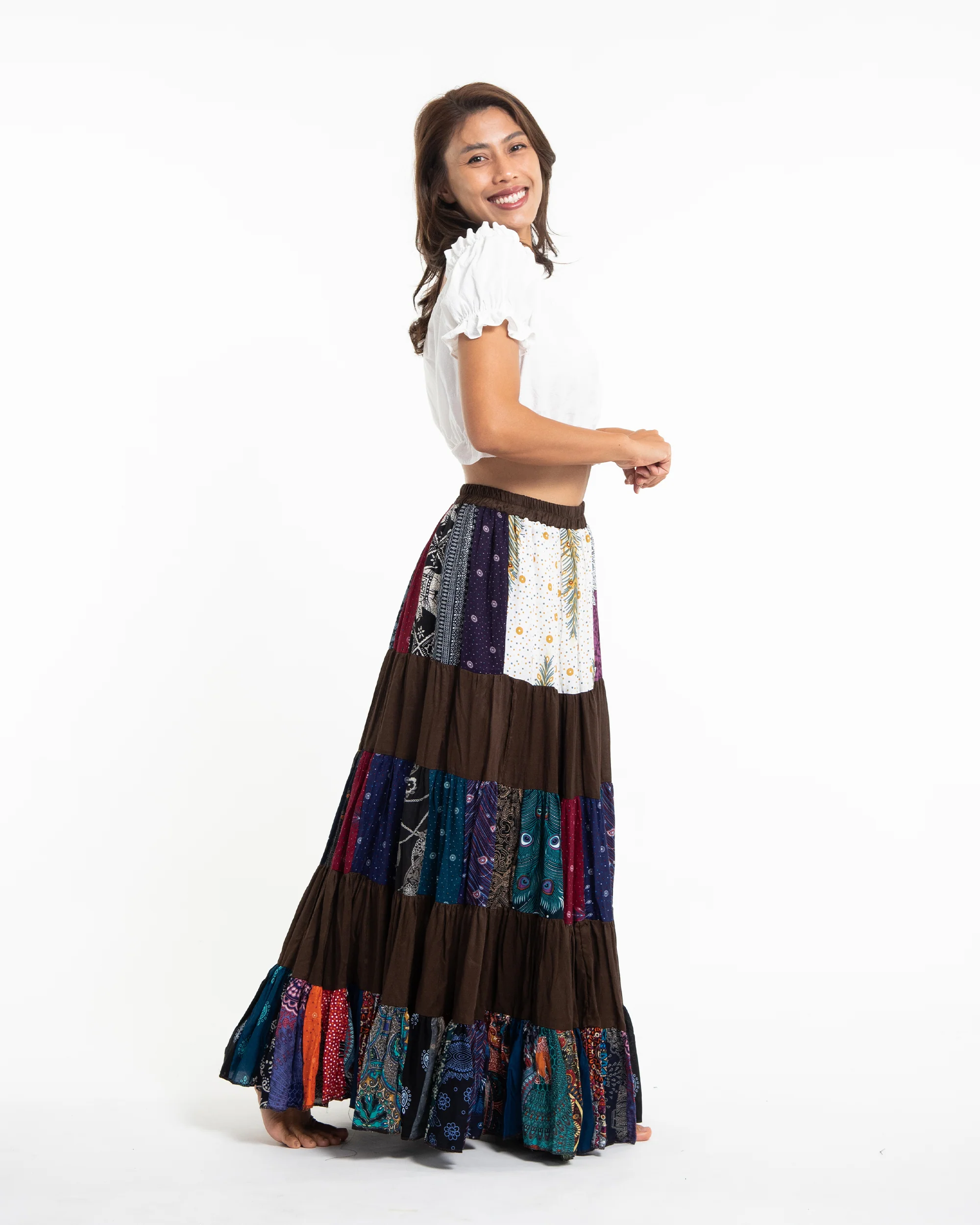 2204-Patchwork-Long-Skirt-in-Brown-3.webp Patchwork Long Skirt in Brown