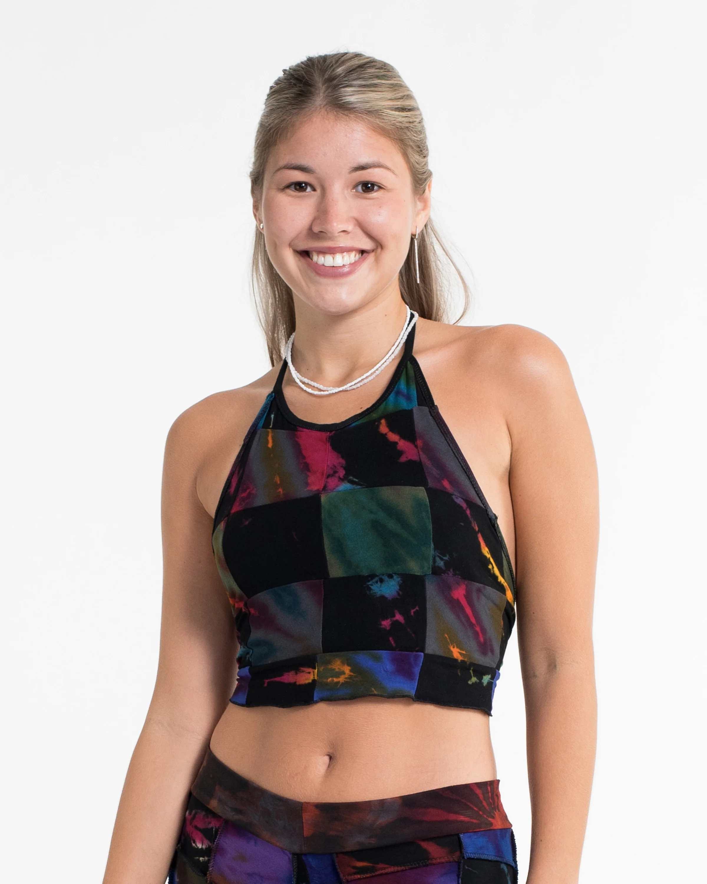 Patchwork Tie Dye Halter Top in Multi Black