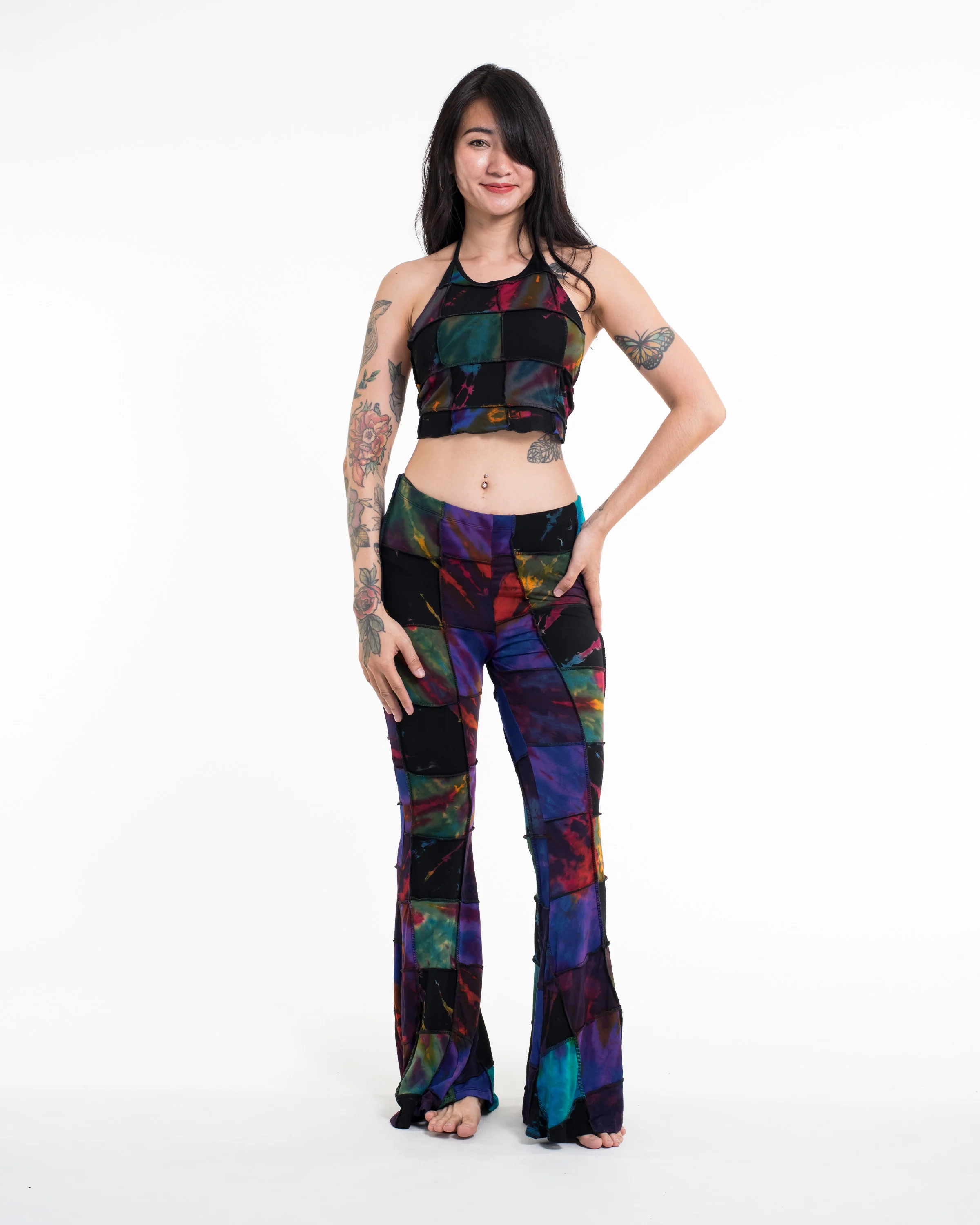 2206-Patchwork-Tie-Dye-Halter-Top-in-Multi-Black-3.webp Patchwork Tie Dye Halter Top in Multi Black