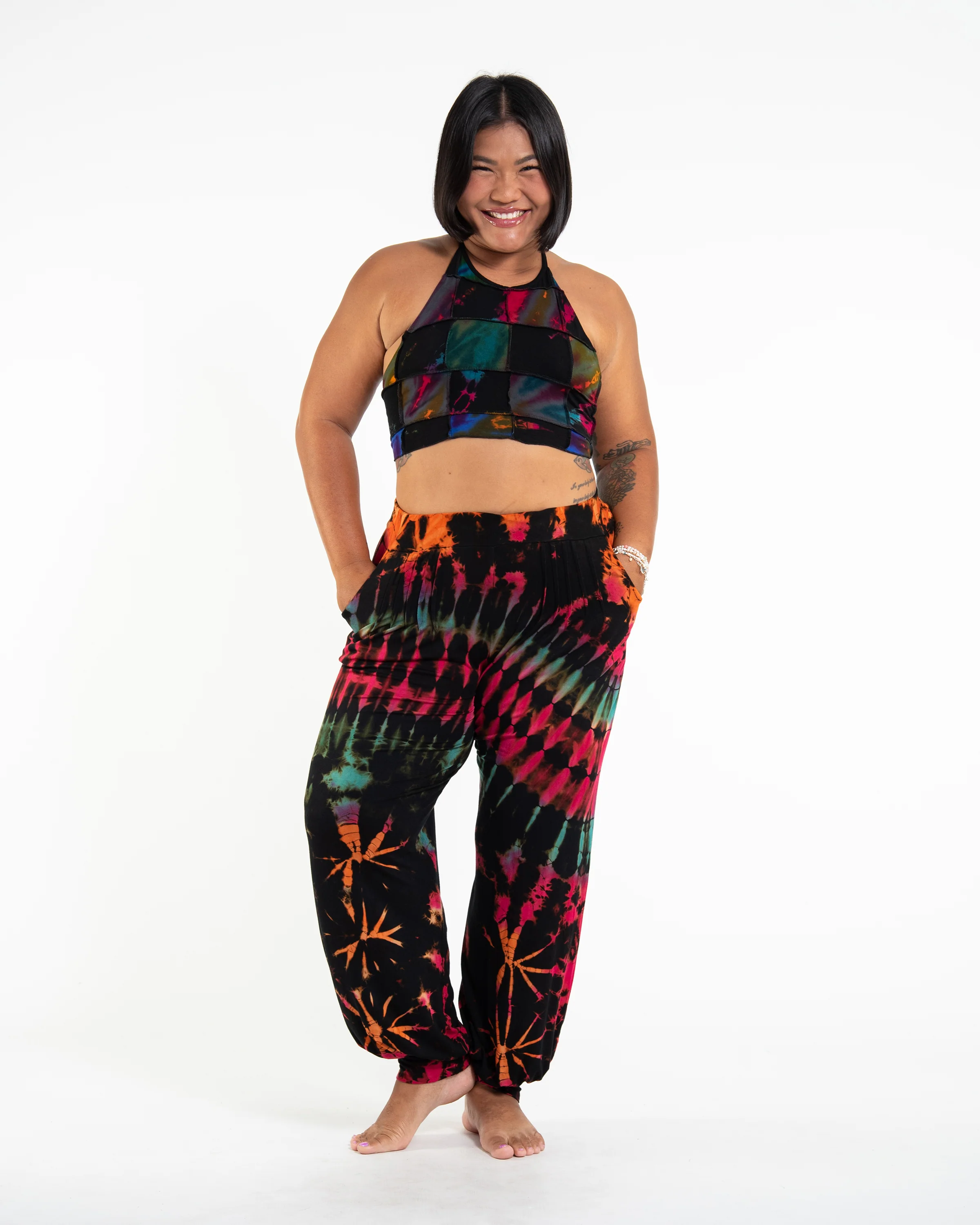 2206-Patchwork-Tie-Dye-Halter-Top-in-Multi-Black-5.webp Patchwork Tie Dye Halter Top in Multi Black