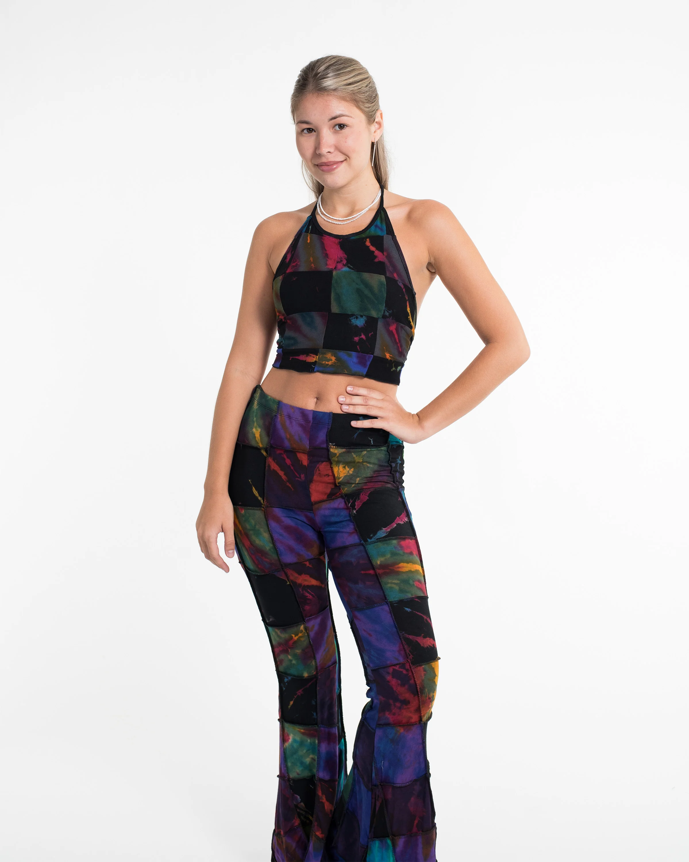 2206-Patchwork-Tie-Dye-Halter-Top-in-Multi-Black-6.webp Patchwork Tie Dye Halter Top in Multi Black
