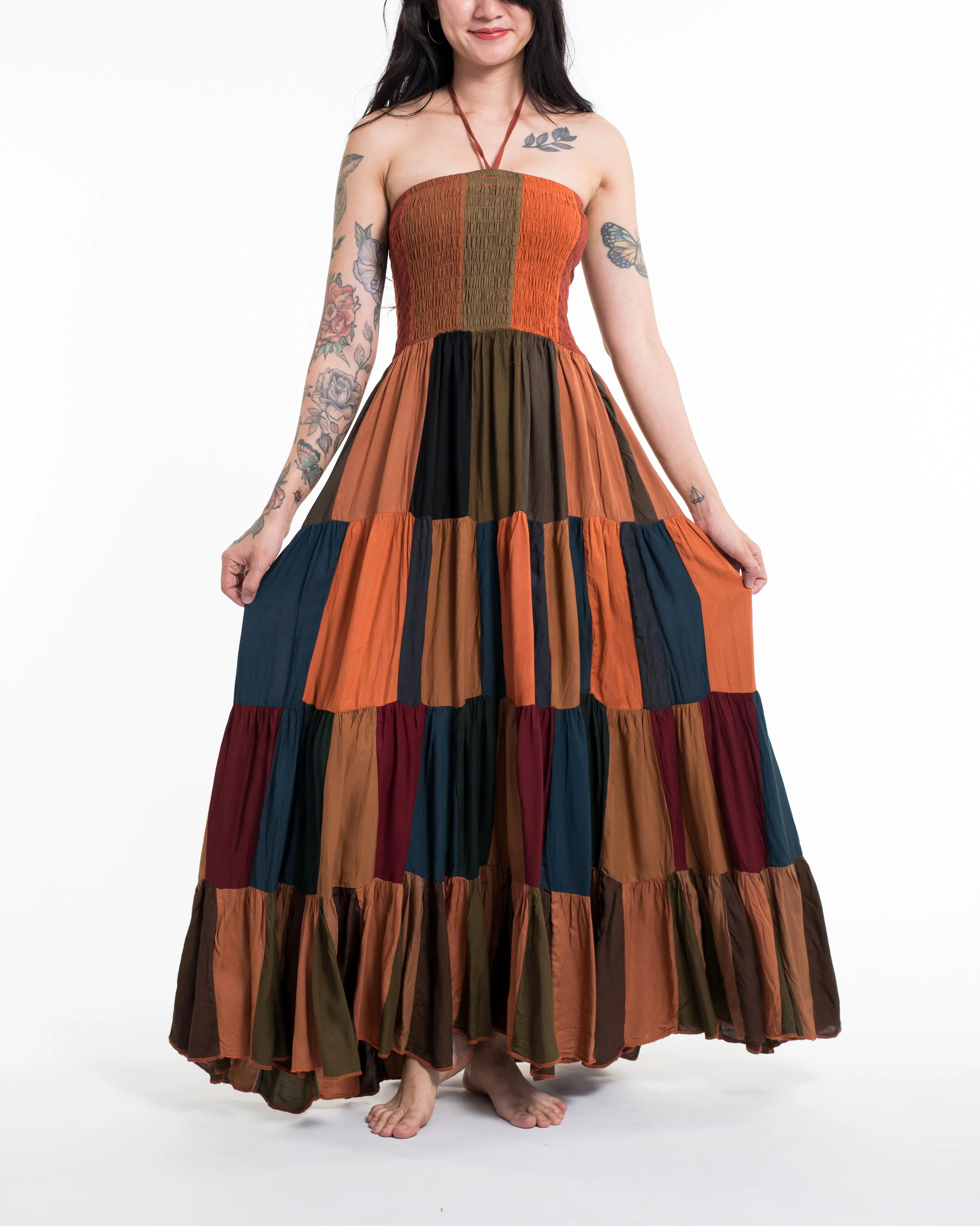 Upcycled Patchwork Maxi Dress in Orange