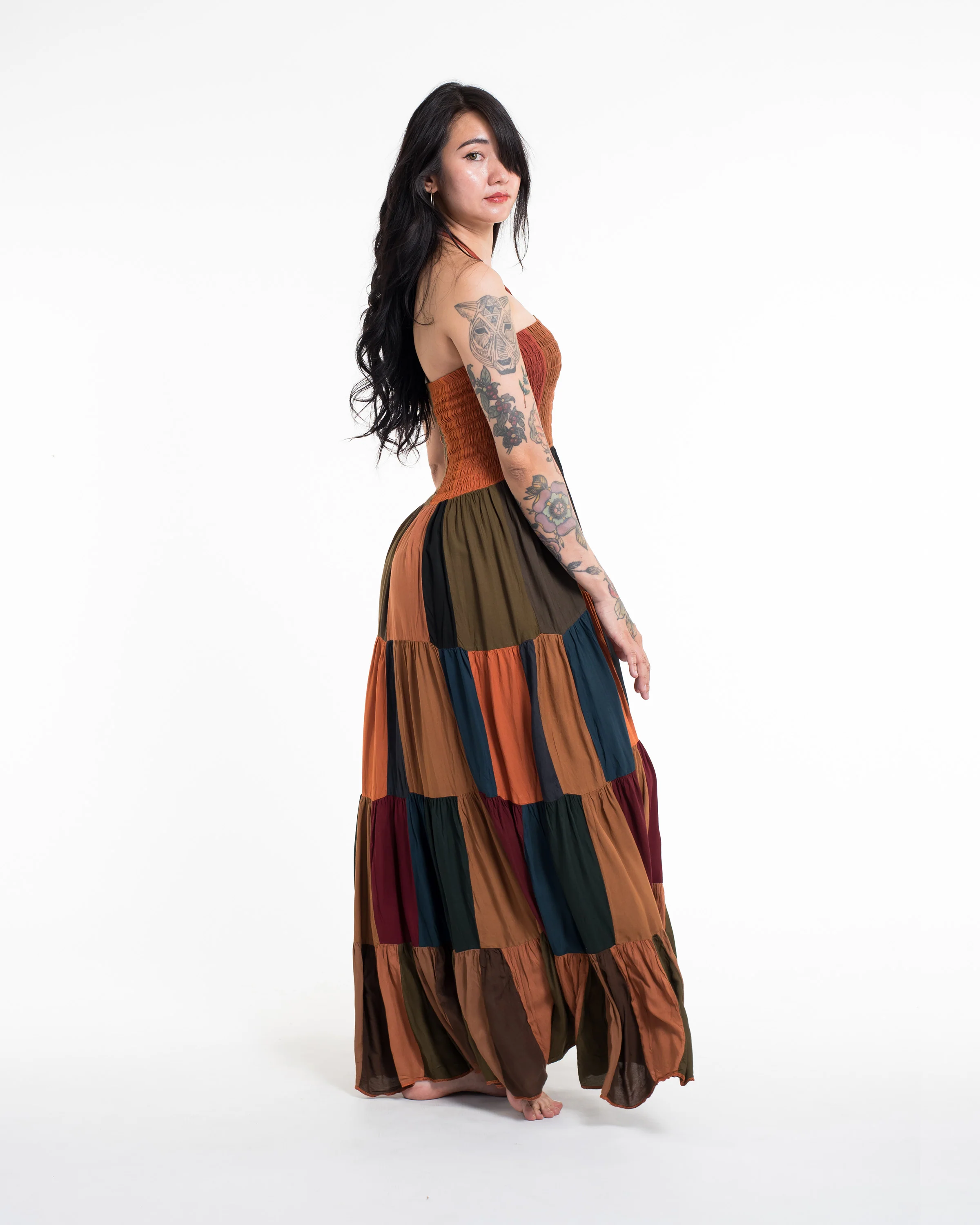 2208-Upcycled-Patchwork-Maxi-Dress-in-Orange-3.webp Upcycled Patchwork Maxi Dress in Orange