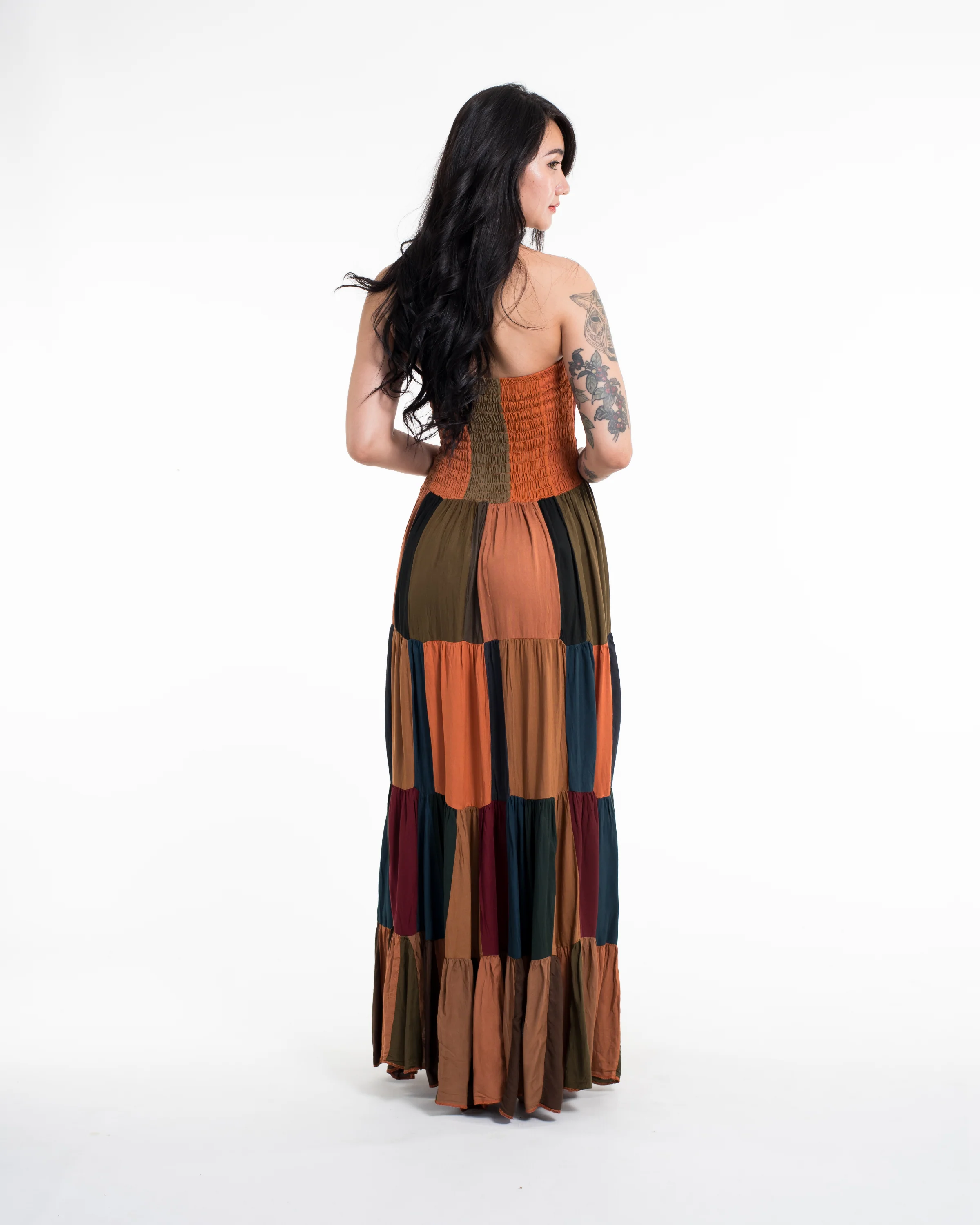 2208-Upcycled-Patchwork-Maxi-Dress-in-Orange-4.webp Upcycled Patchwork Maxi Dress in Orange