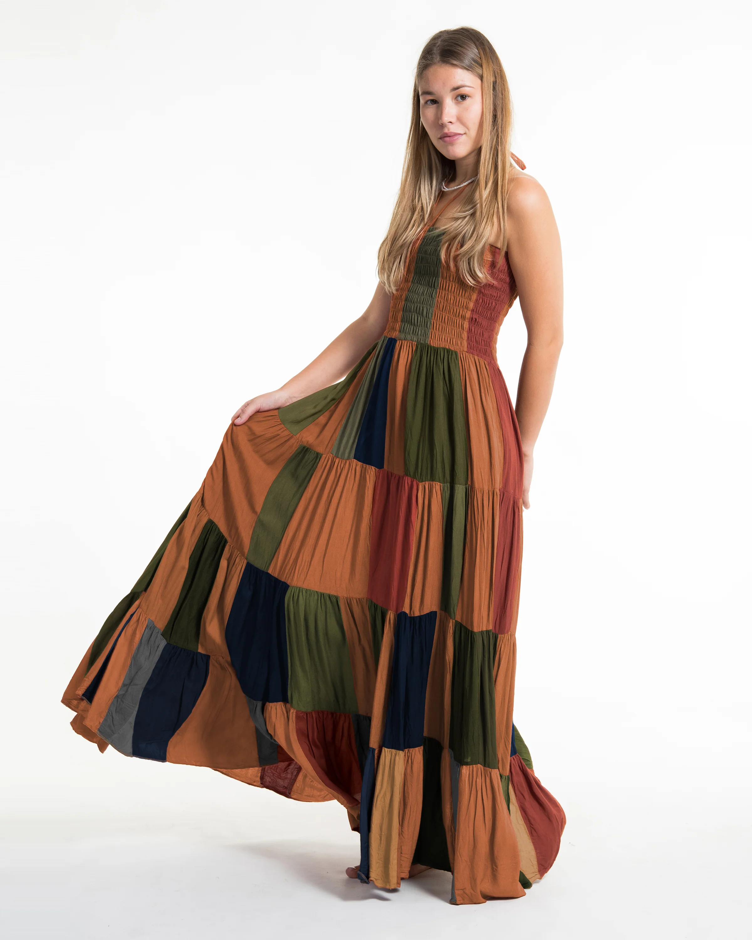 2208-Upcycled-Patchwork-Maxi-Dress-in-Orange-5.webp Upcycled Patchwork Maxi Dress in Orange