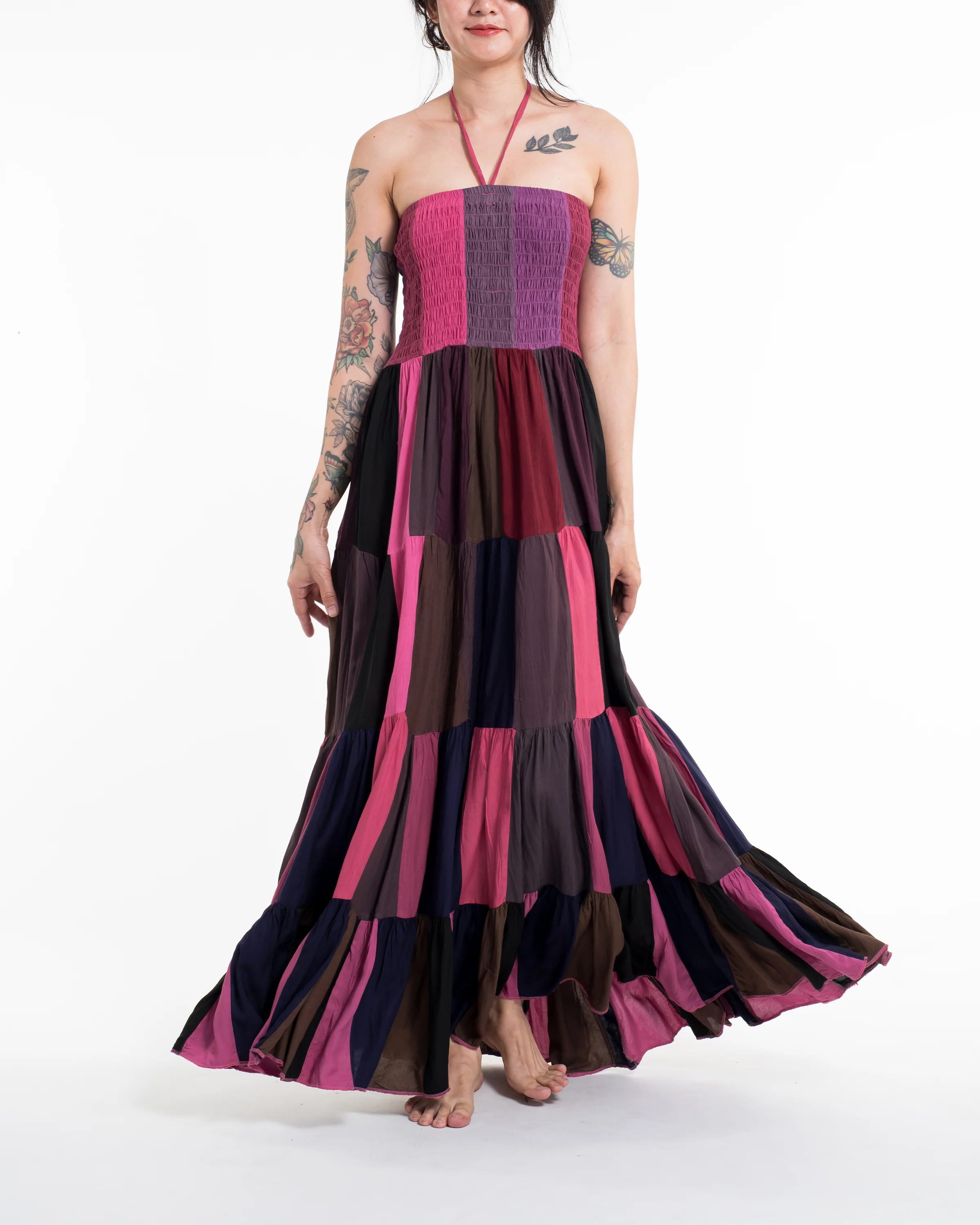 Upcycled Patchwork Maxi Dress in Pink
