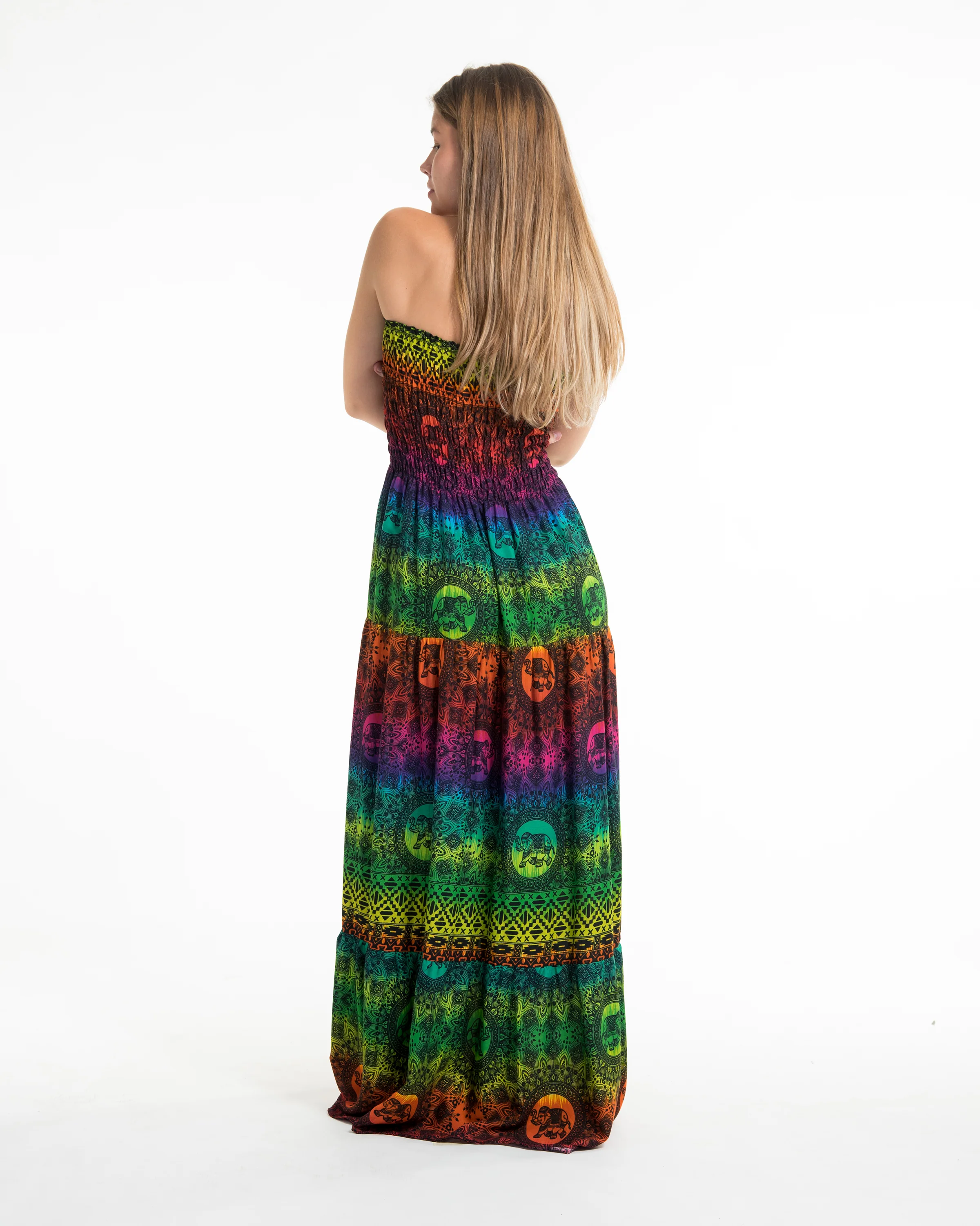 2211-Rainbow-Elephant-Smocked-Maxi-Dress-in-Green-4.webp Rainbow Elephant Smocked Maxi Dress in Green