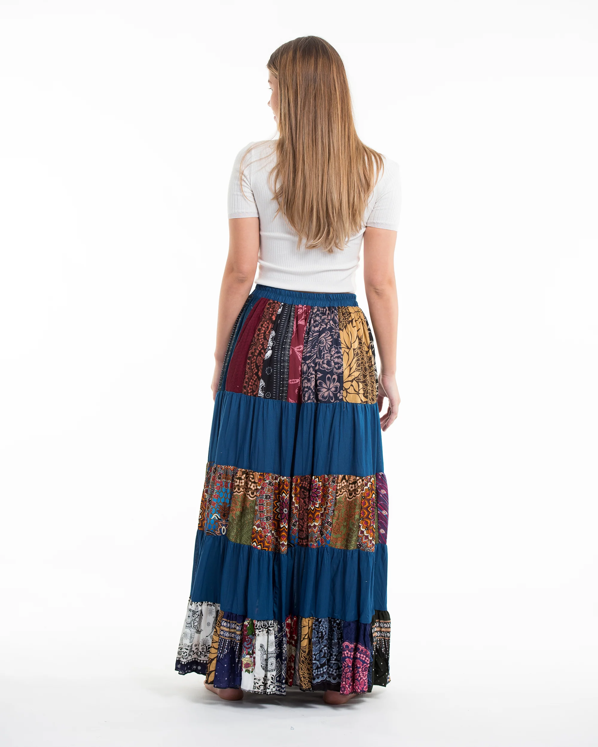 2217-Patchwork-Long-Skirt-in-Aqua-Blue-4.webp Patchwork Long Skirt in Aqua Blue