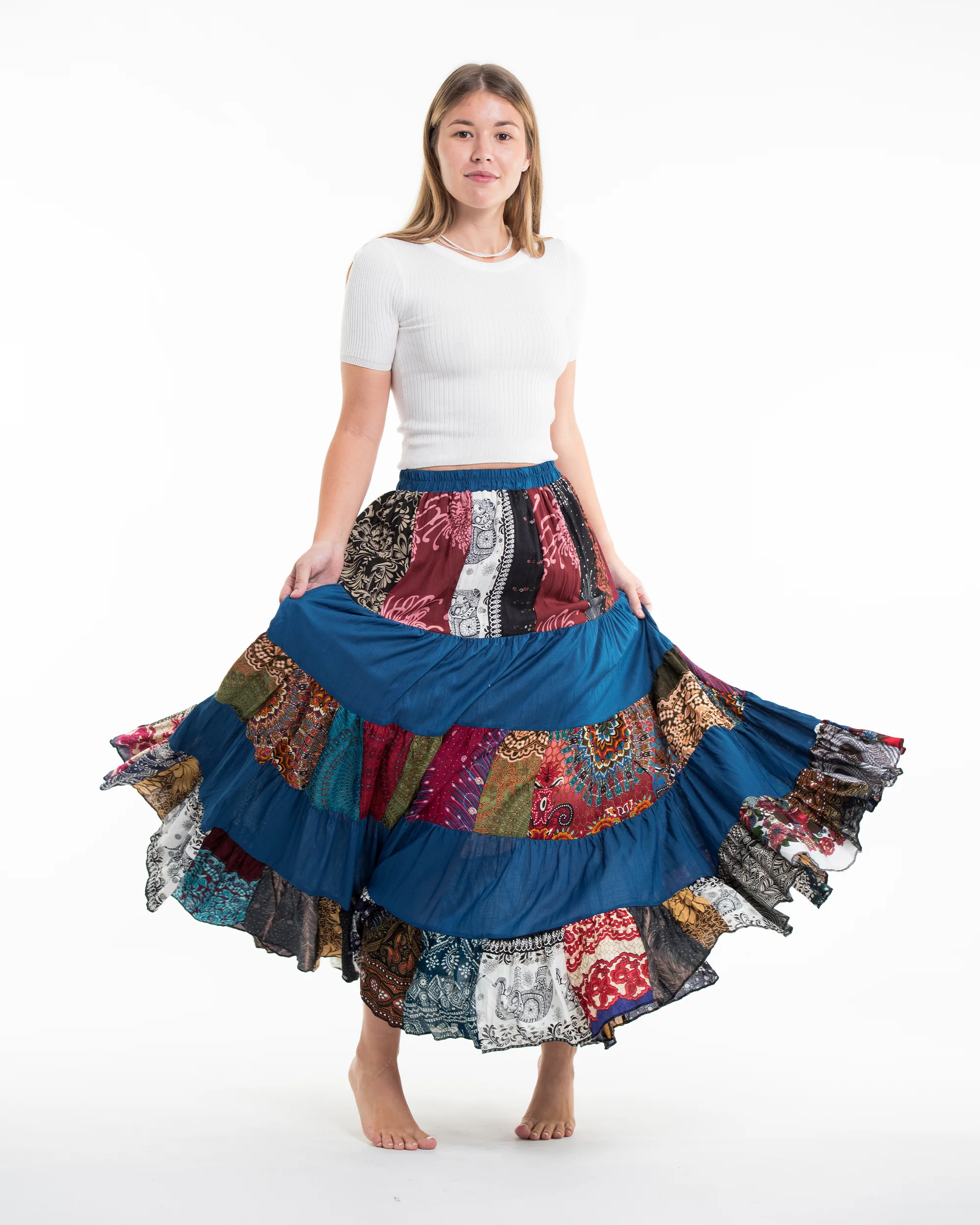 2217-Patchwork-Long-Skirt-in-Aqua-Blue-5.webp Patchwork Long Skirt in Aqua Blue