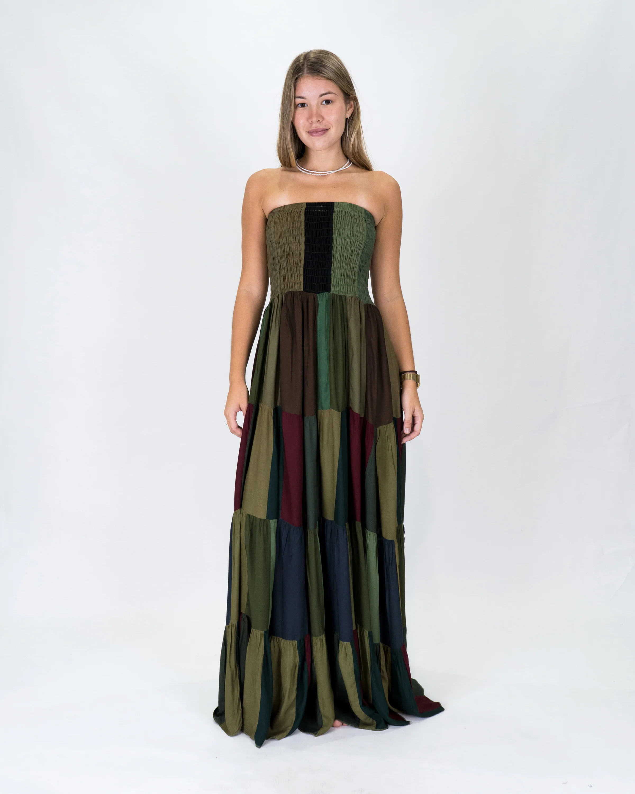 Upcycled Patchwork Maxi Dress in Green