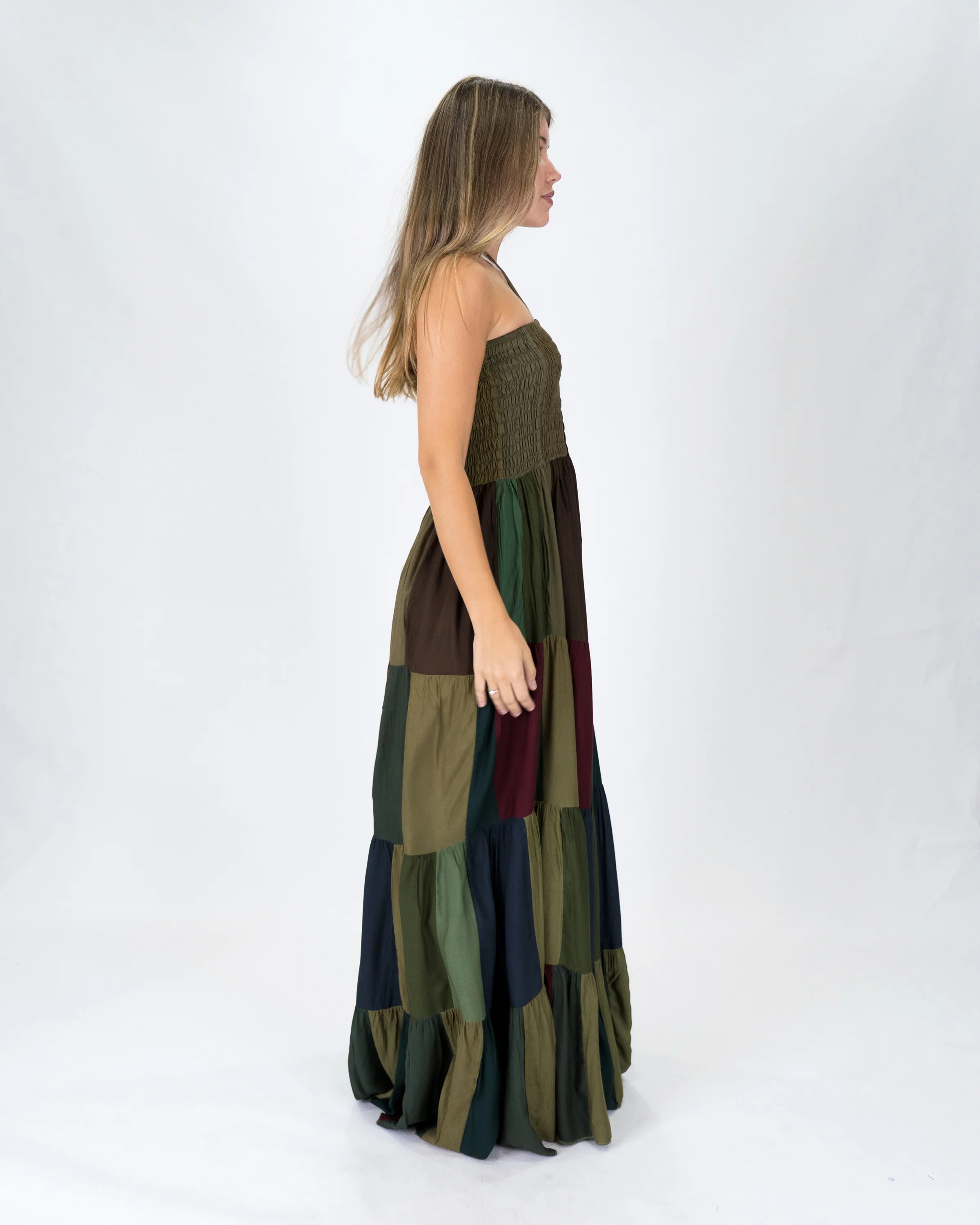 Upcycled Patchwork Maxi Dress in Green