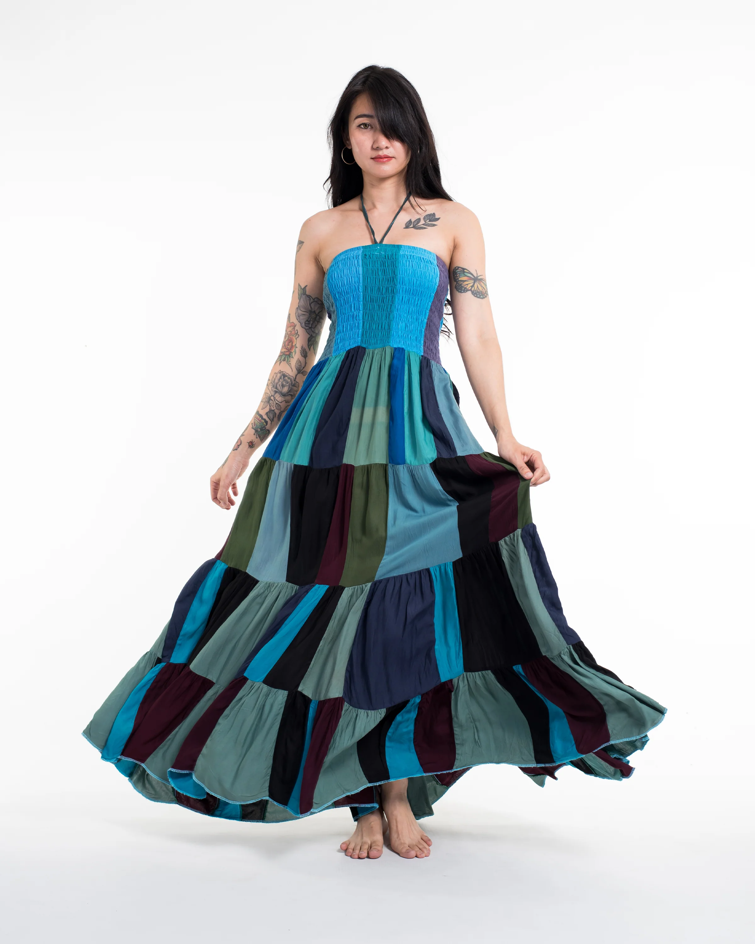 Upcycled Patchwork Maxi Dress in Blue