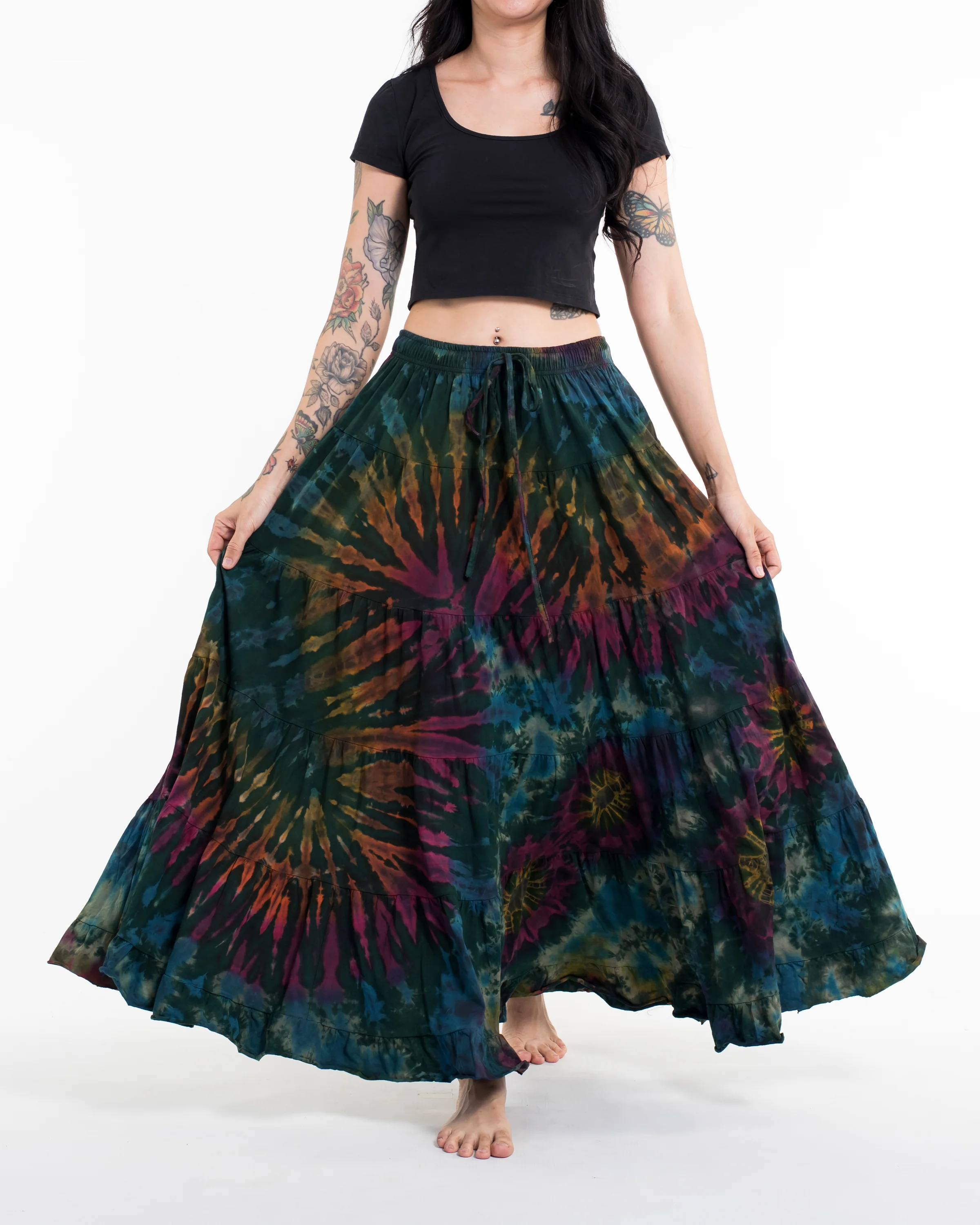 Tie Dye Long Skirt in Green